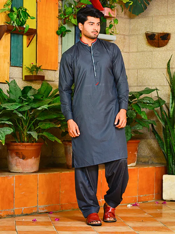 161E Men's Fall Kameez Shalwar Stitched Suit Grey