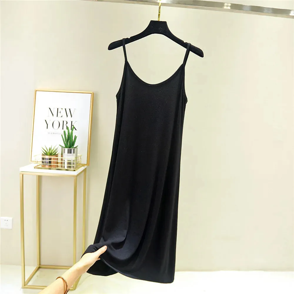 2022 O-Neck Dresses tops Women's Petticoat Woman Dress Slip Underdress Bottoming Straight Femmale Slips Woman Intimates Dress