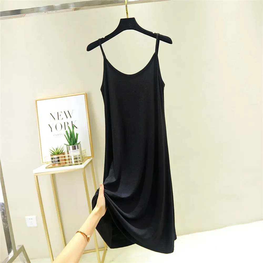 2022 O-Neck Dresses tops Women's Petticoat Woman Dress Slip Underdress Bottoming Straight Femmale Slips Woman Intimates Dress