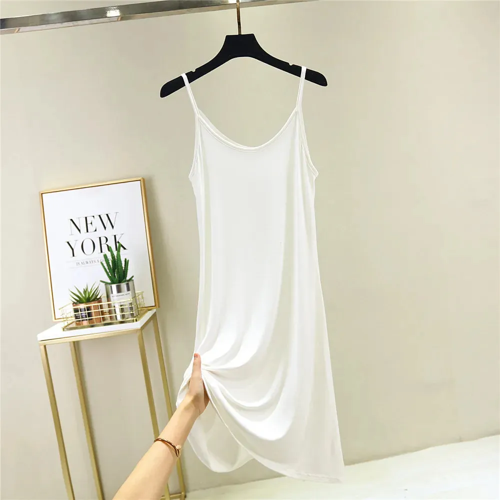 2022 O-Neck Dresses tops Women's Petticoat Woman Dress Slip Underdress Bottoming Straight Femmale Slips Woman Intimates Dress