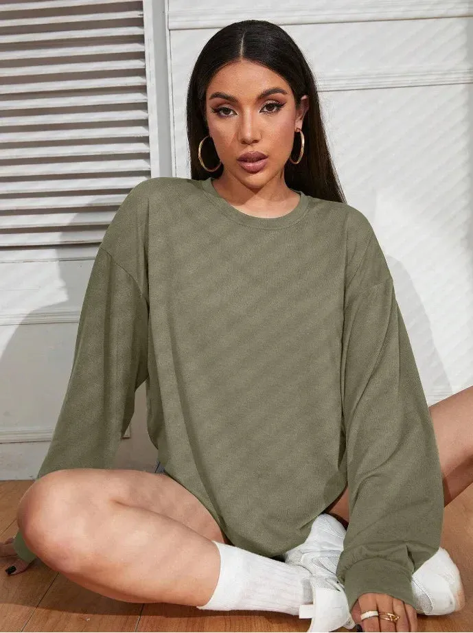 2024 Solid Simplicity Round Neck Long Sleeve Tee