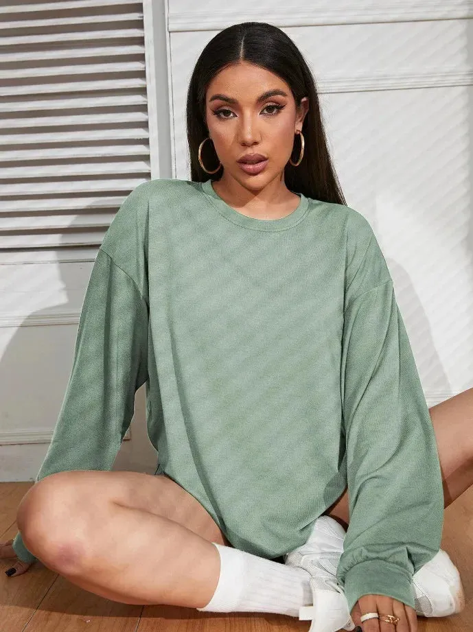 2024 Solid Simplicity Round Neck Long Sleeve Tee