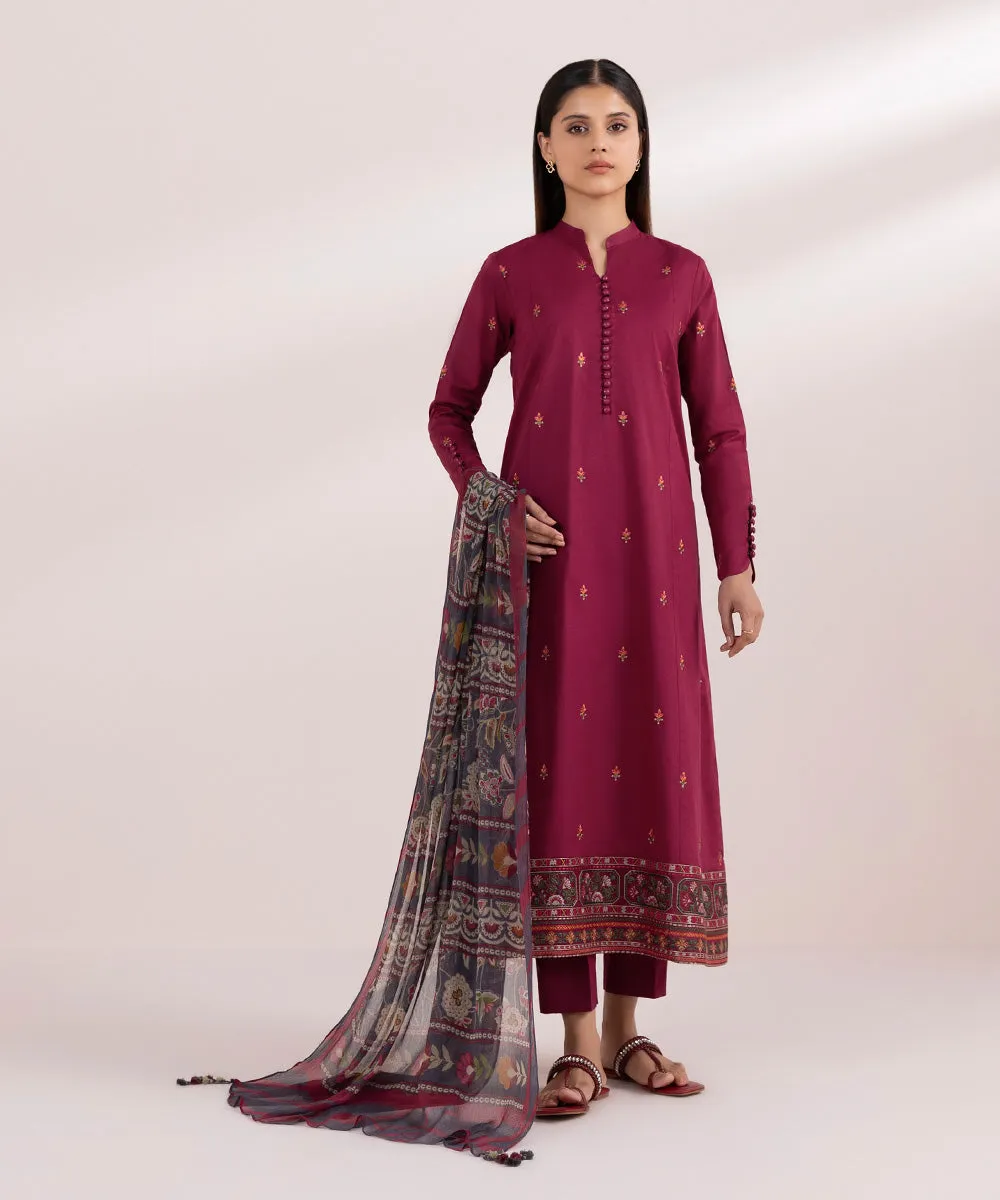3 Piece - Embroidered Cambric Suit