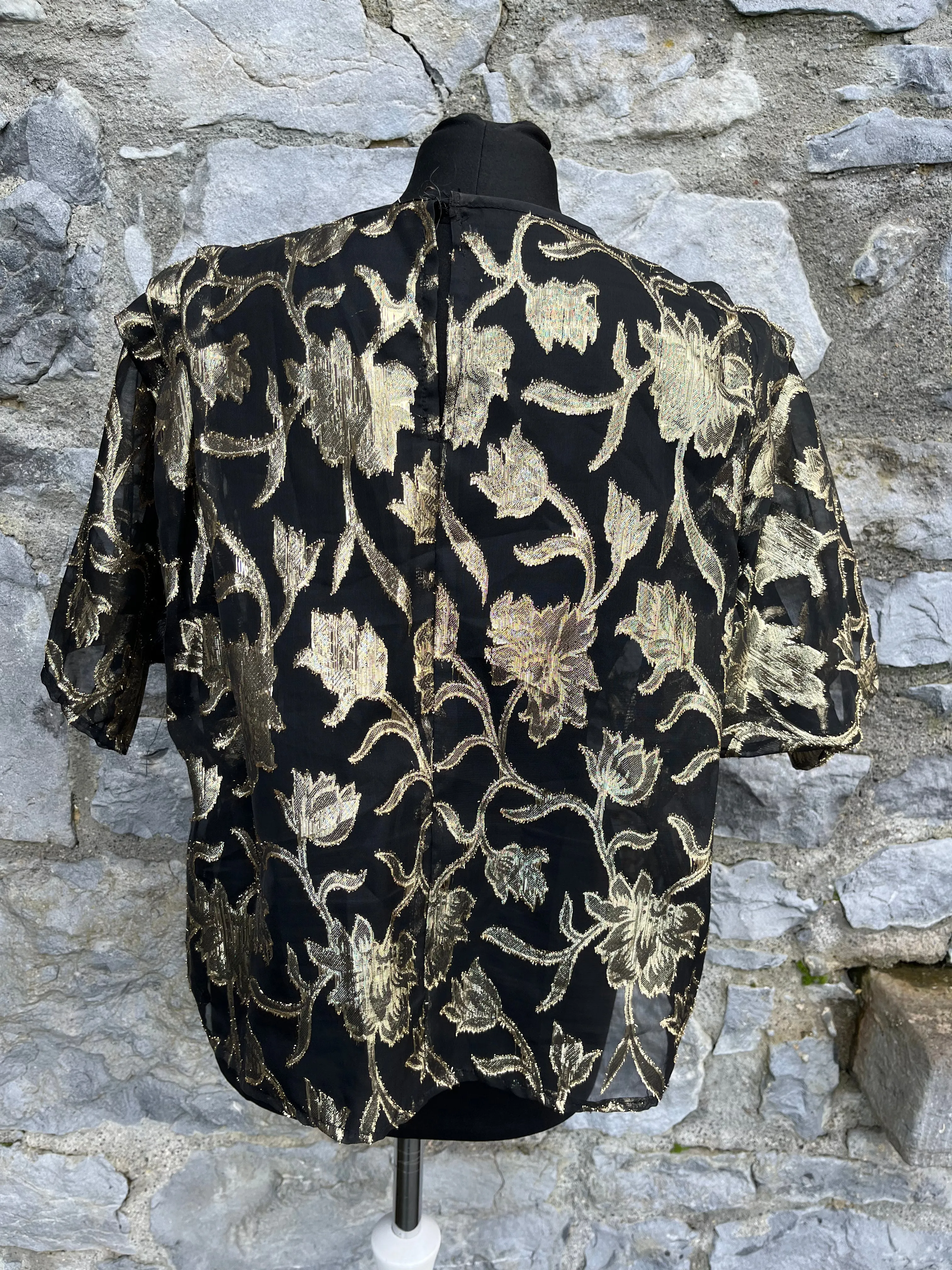 80s gold floral sheer top uk 14-18