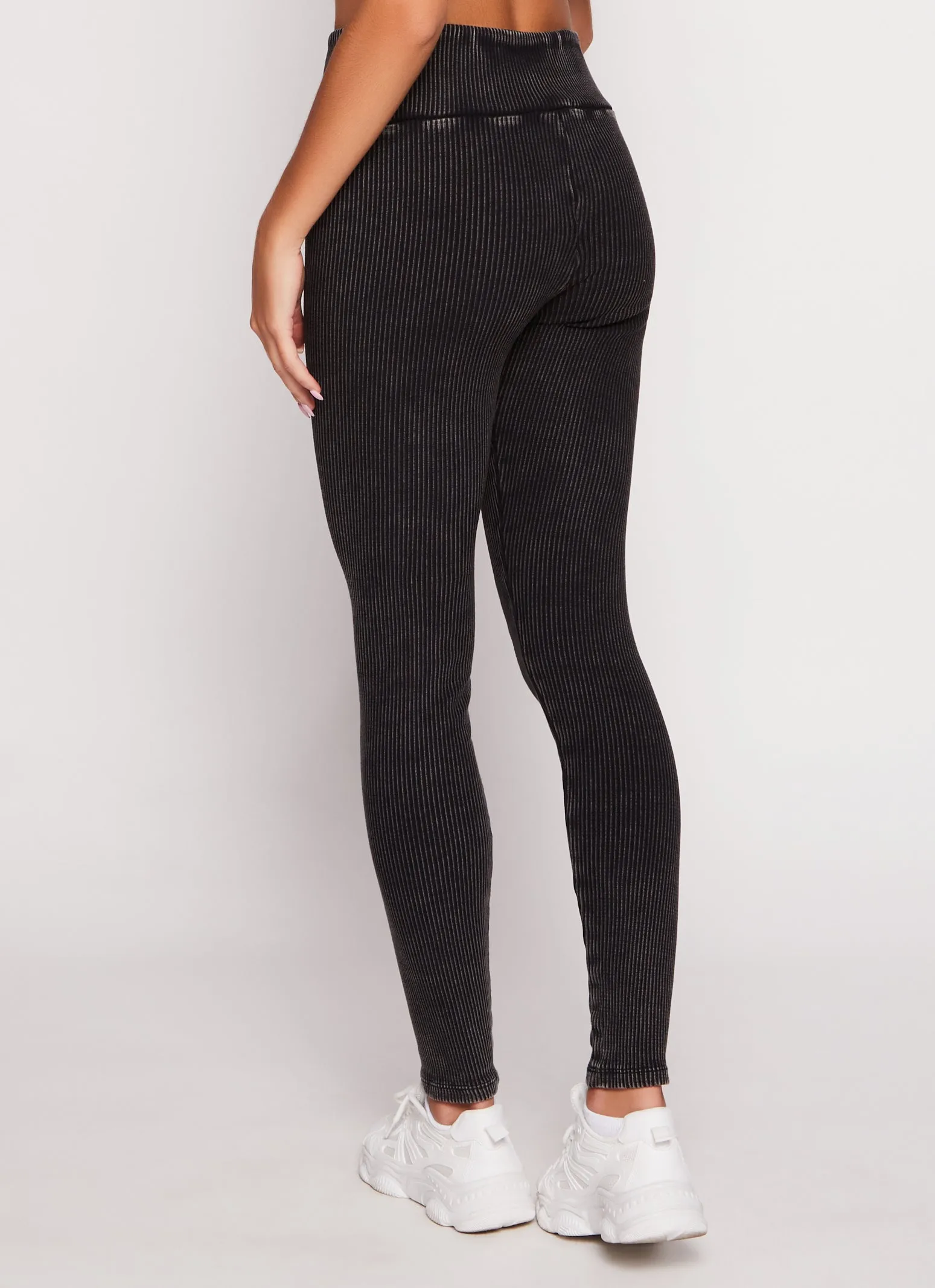 Acid Wash Ribbed High Waist Leggings