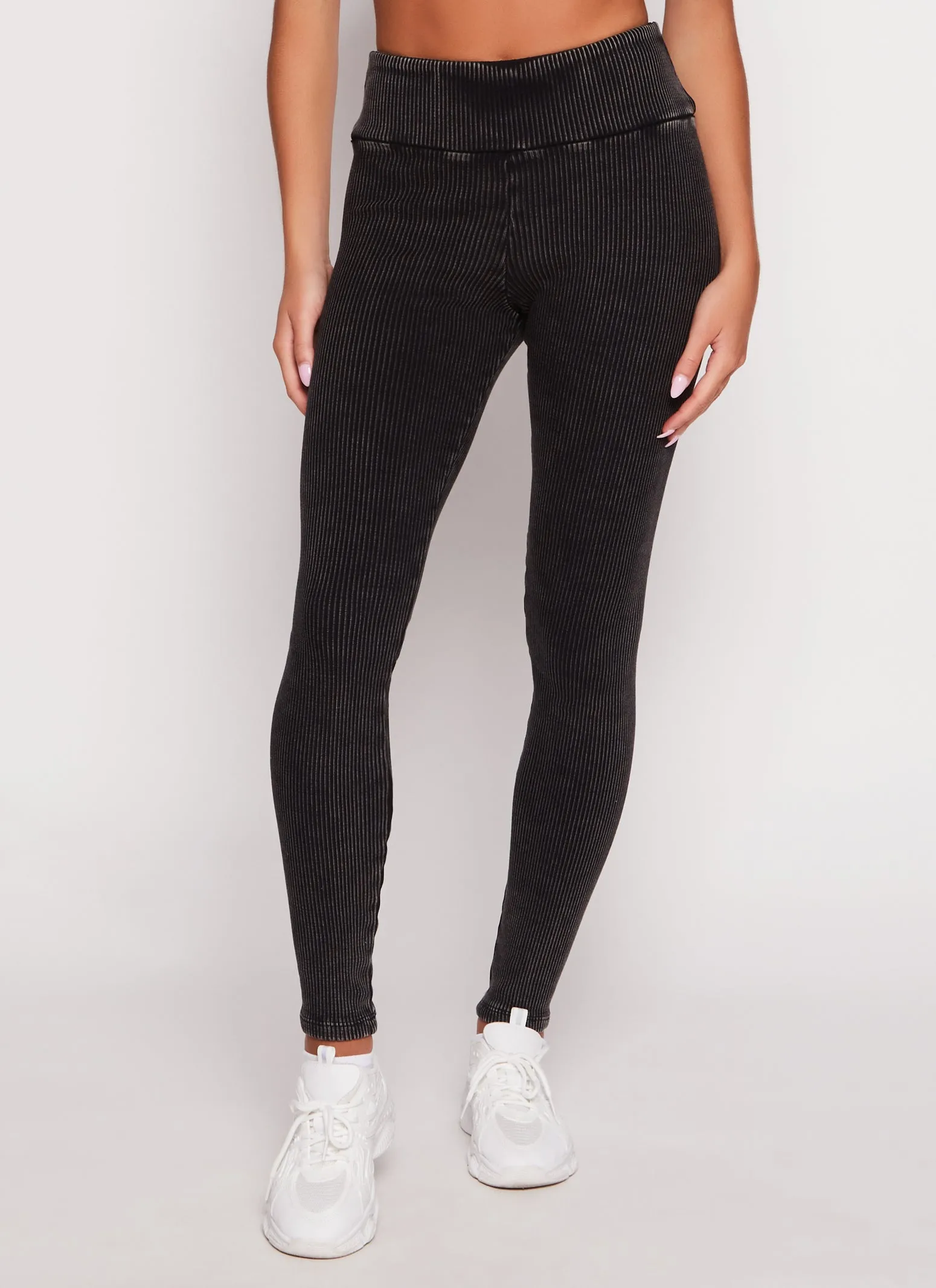 Acid Wash Ribbed High Waist Leggings