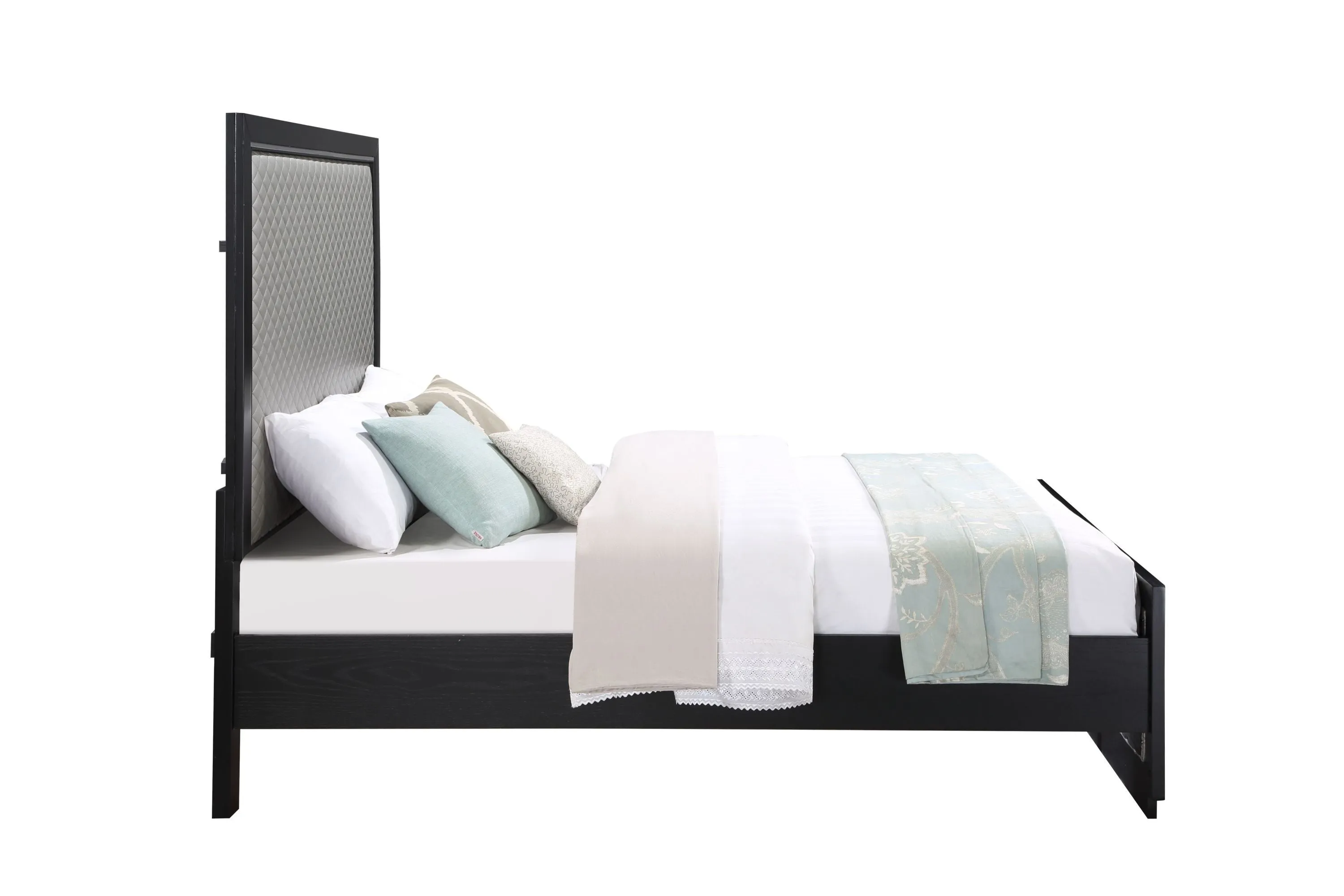 ACME Nicola EK BED Silver PU & Black Finish BD01426EK