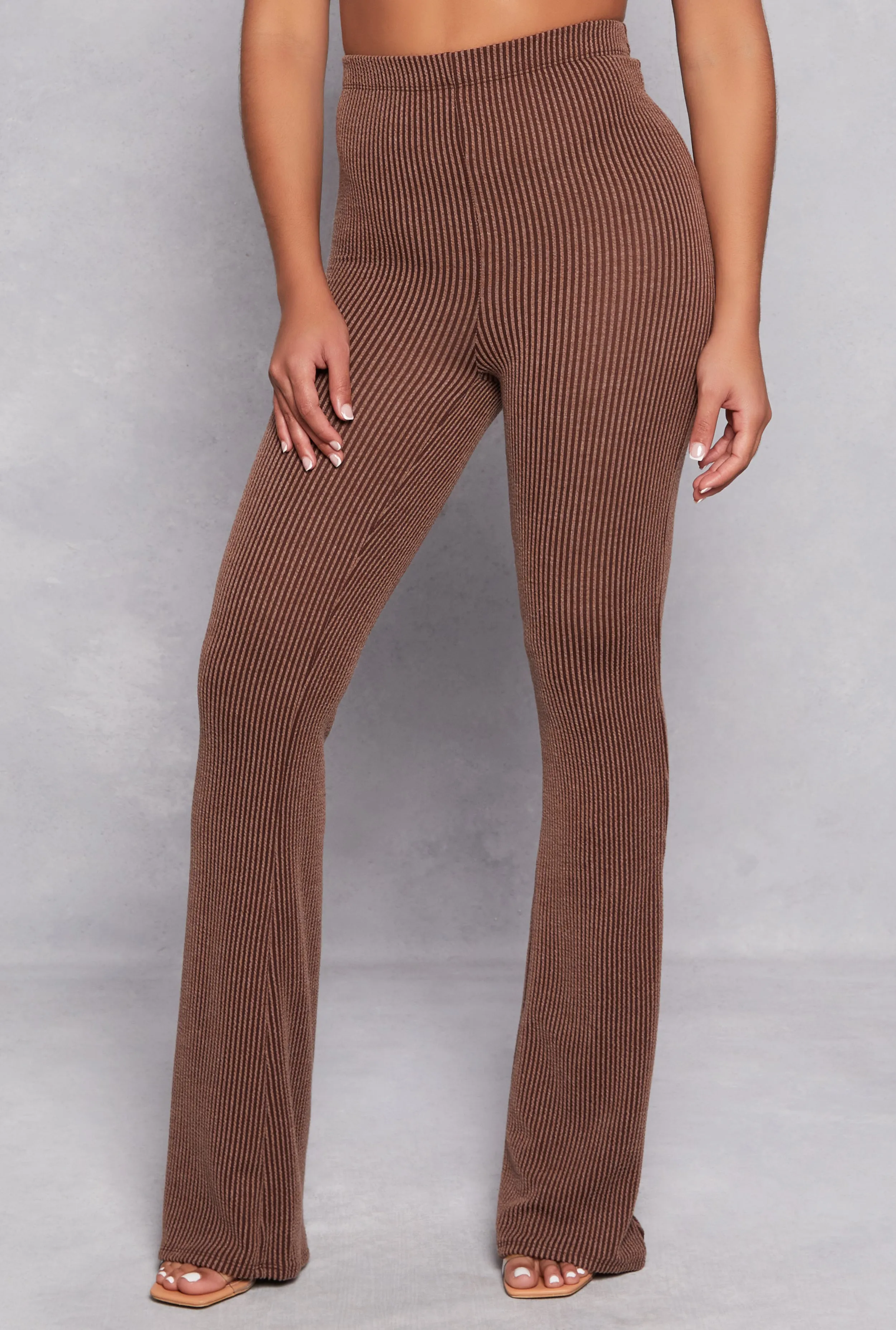 Almost Famous Ribbed Knit High Waist Flare Pants