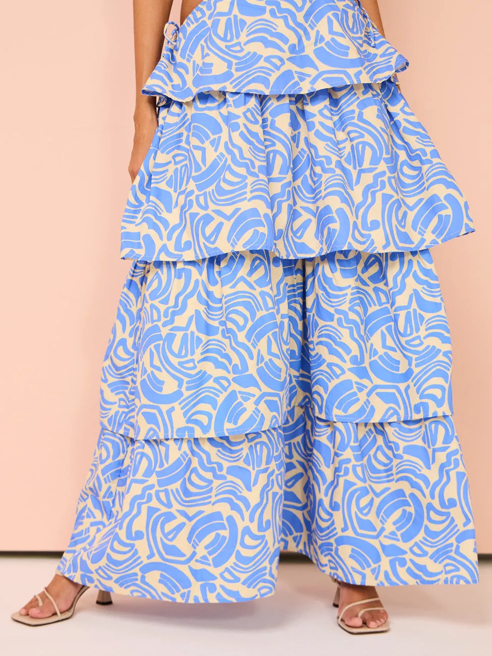 Ambra Maddalena Halter Neck Gown in Blue Swirl