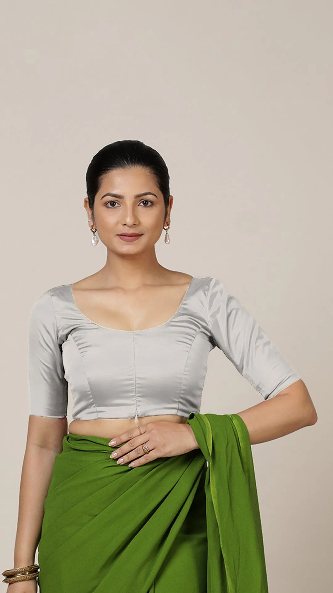Anisha x Rozaana | Elbow Sleeves Saree Blouse in Silver