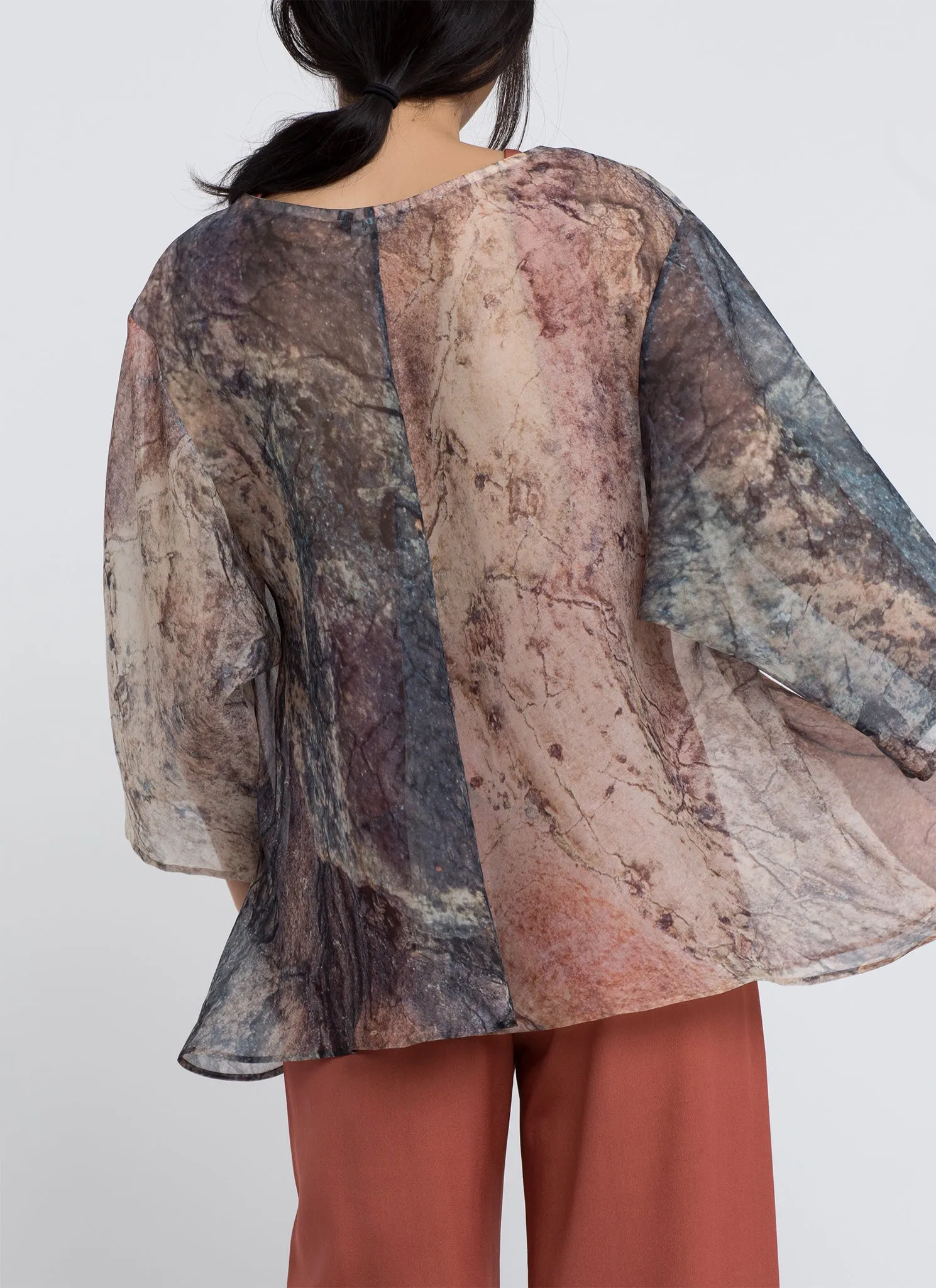 Arnate Dropped 3/4 Sleeve Printed Organza Silk Top - Khaya Print