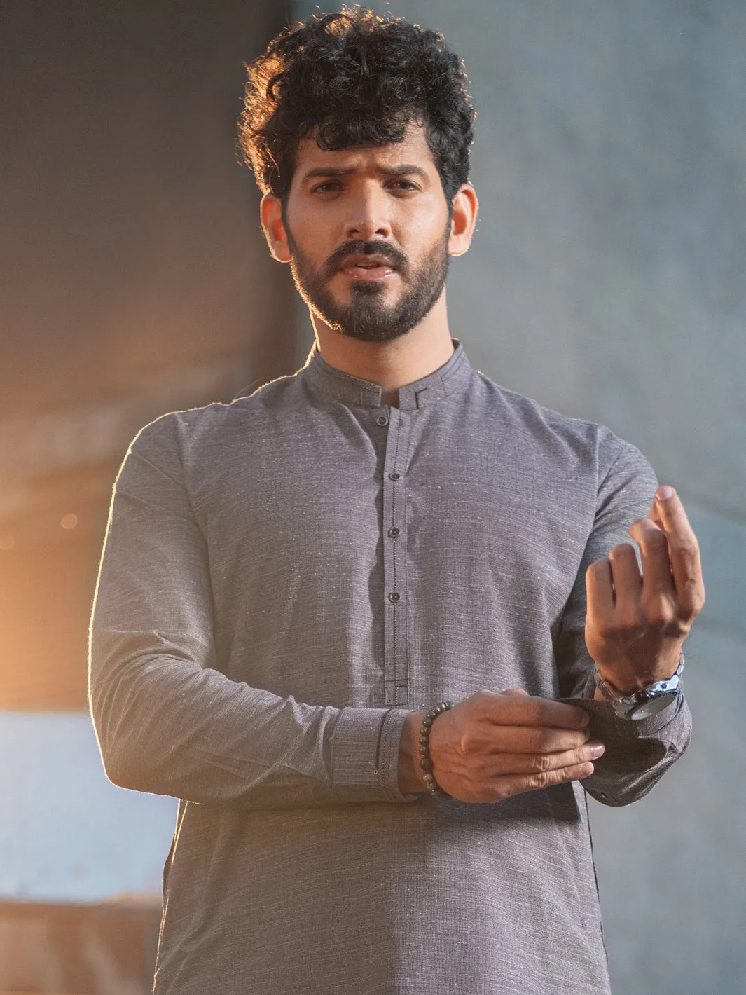 Ash Grey Blended Kurta Shalwar - AL-KS-2656