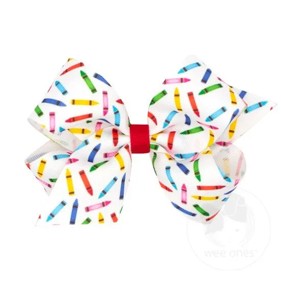 Back to School printed grosgrain bow