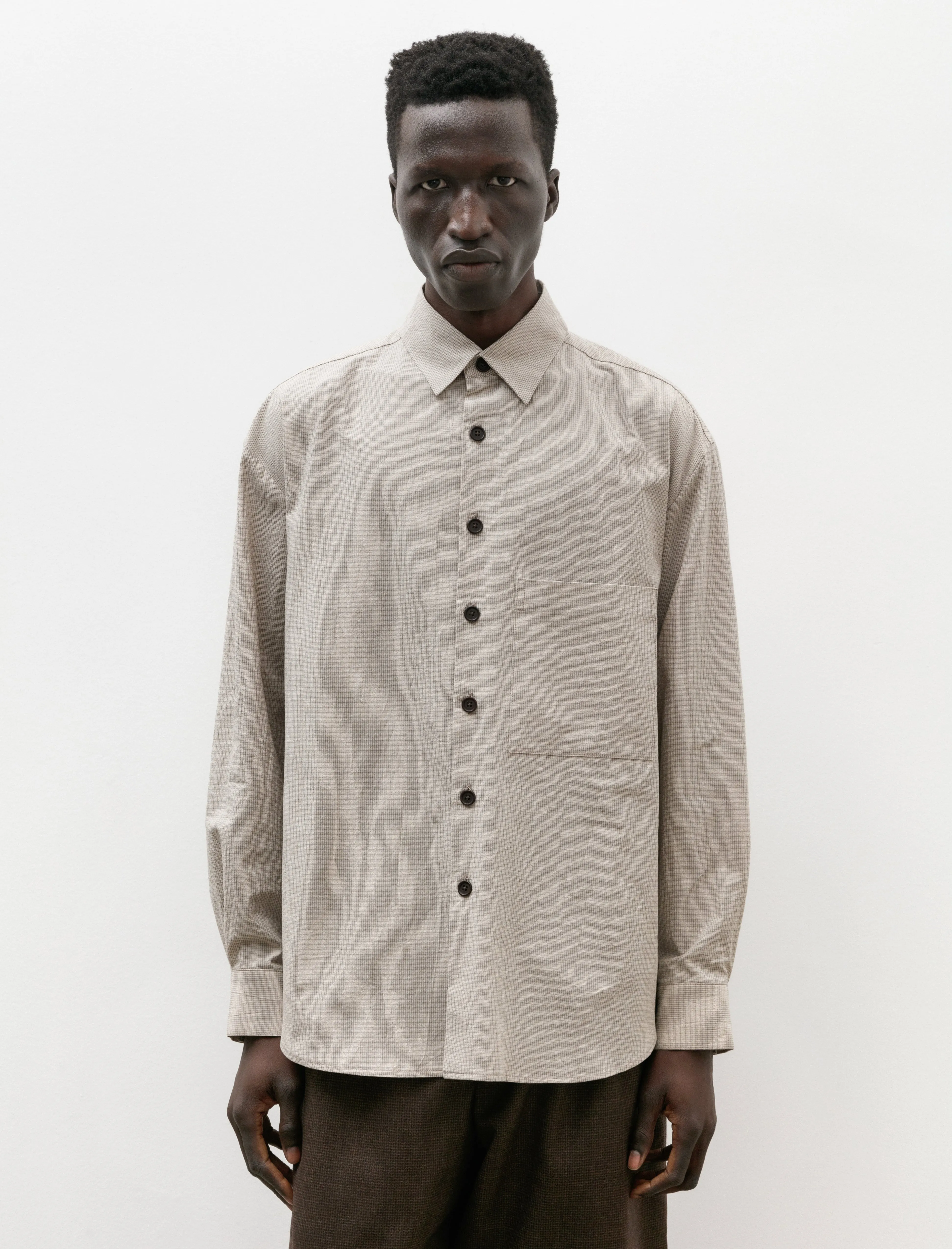 Big Shirt Two Organic Cotton Grid Cloth Beige