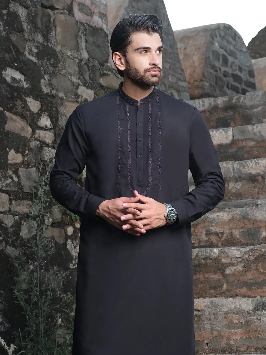 Black Blended Kameez Shalwar - AL-KS-2575
