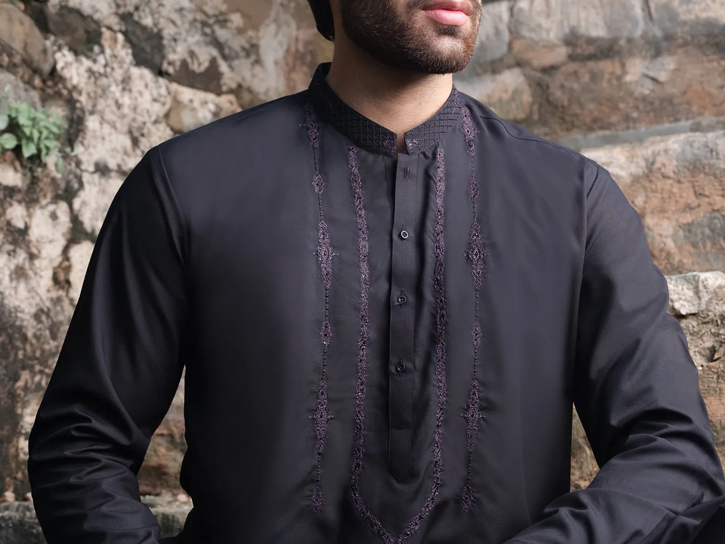 Black Blended Kameez Shalwar - AL-KS-2575
