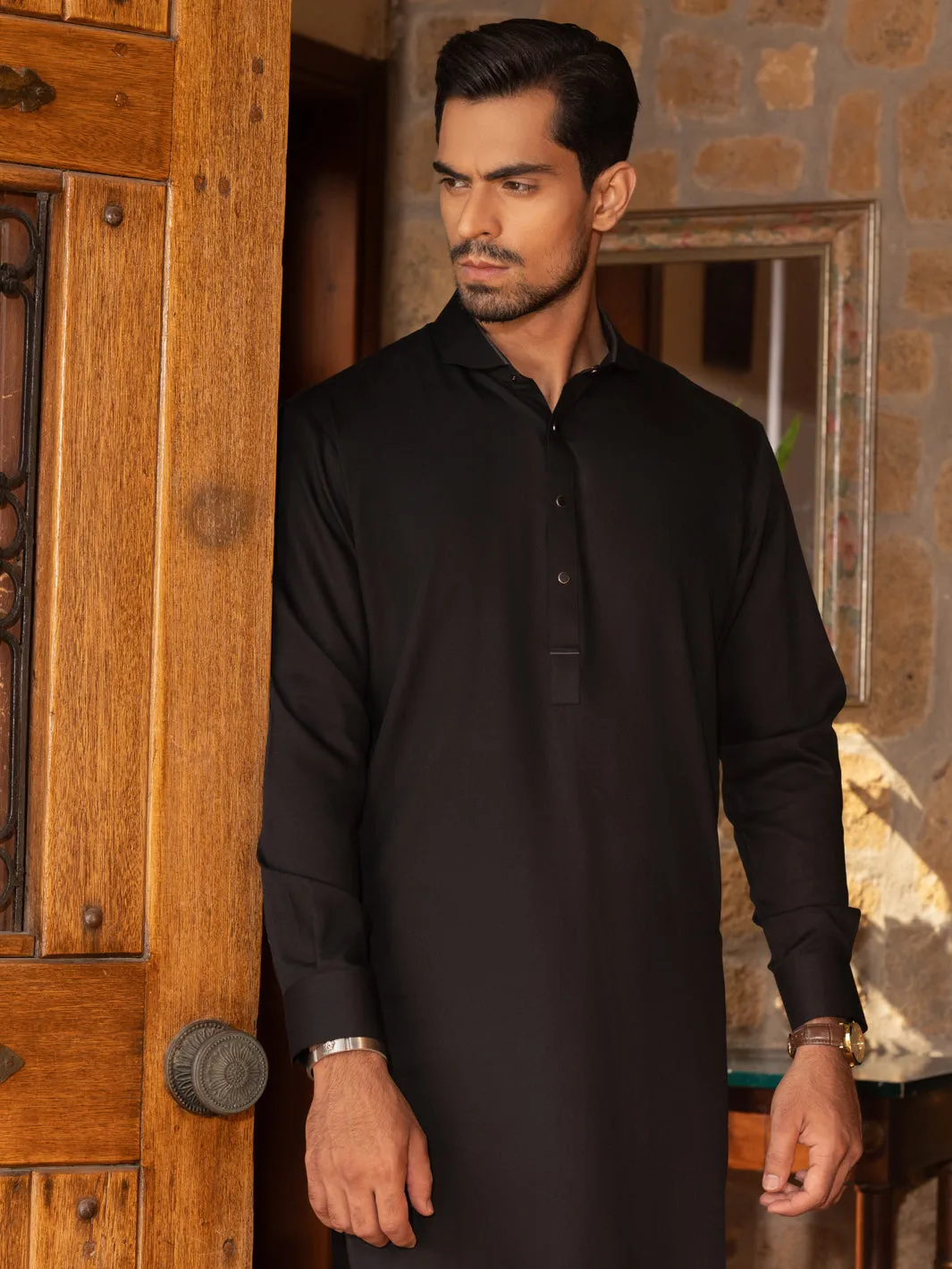 Black Blended Kameez Shalwar - ALWA-KS-468