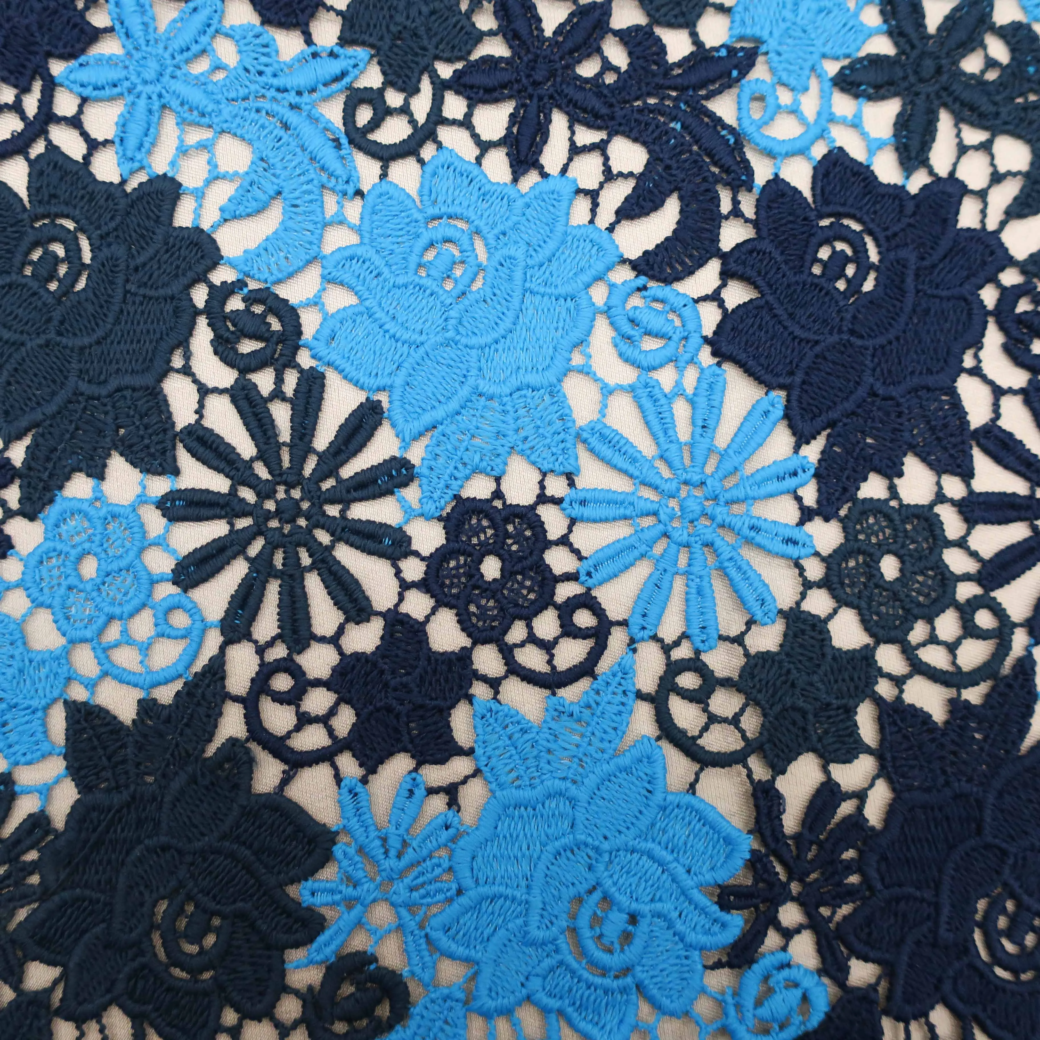 Blue Floral Guipure Lace Fabric
