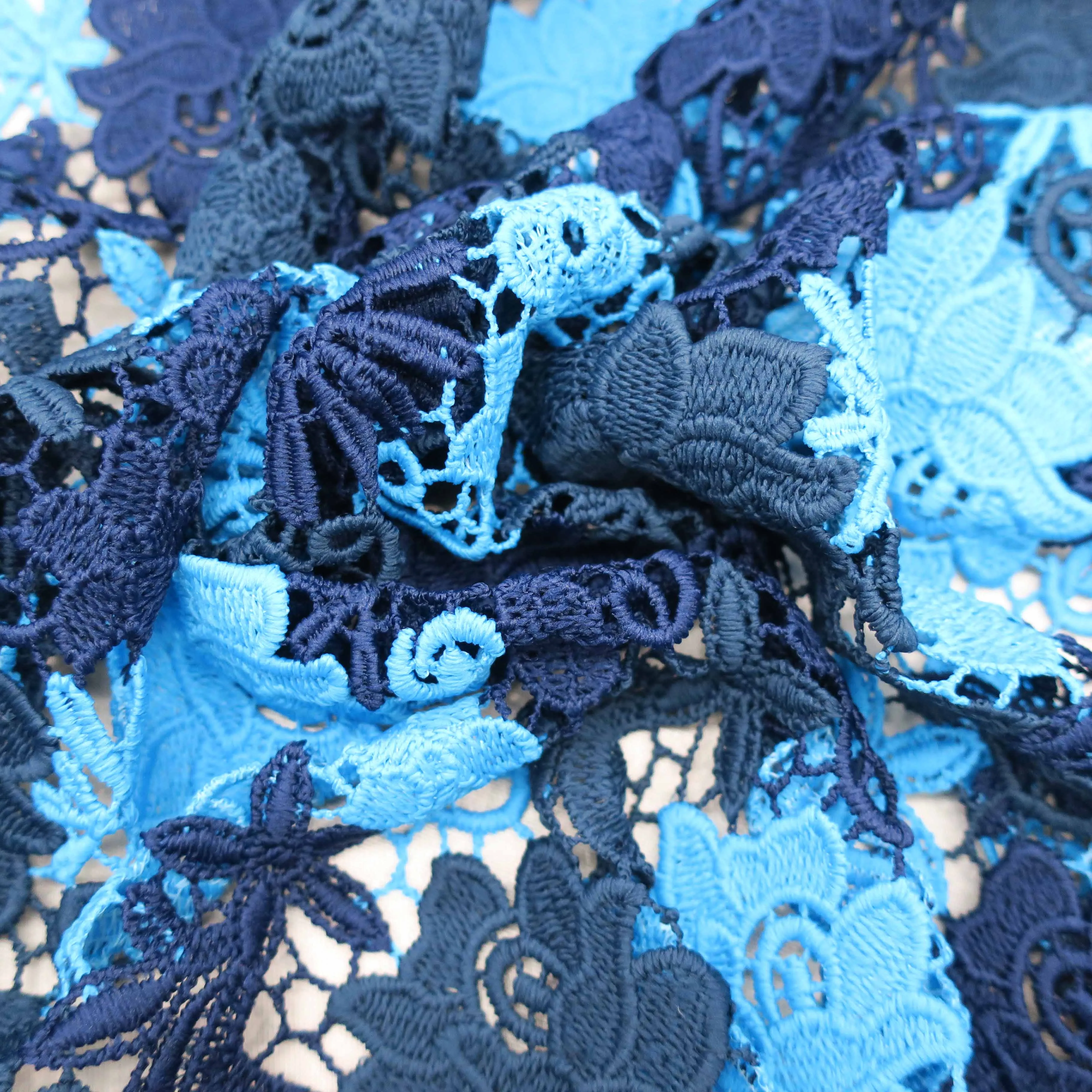 Blue Floral Guipure Lace Fabric
