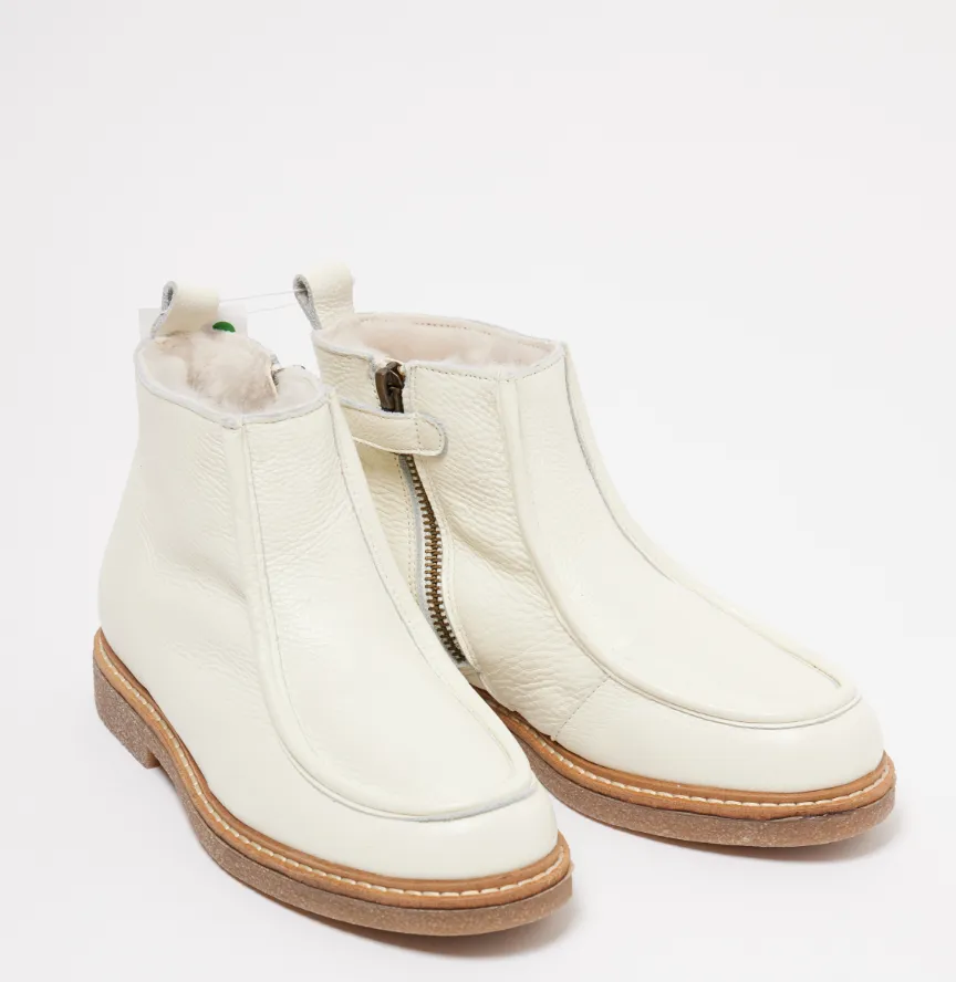 Bonpoint Cream Leather Fur Boot