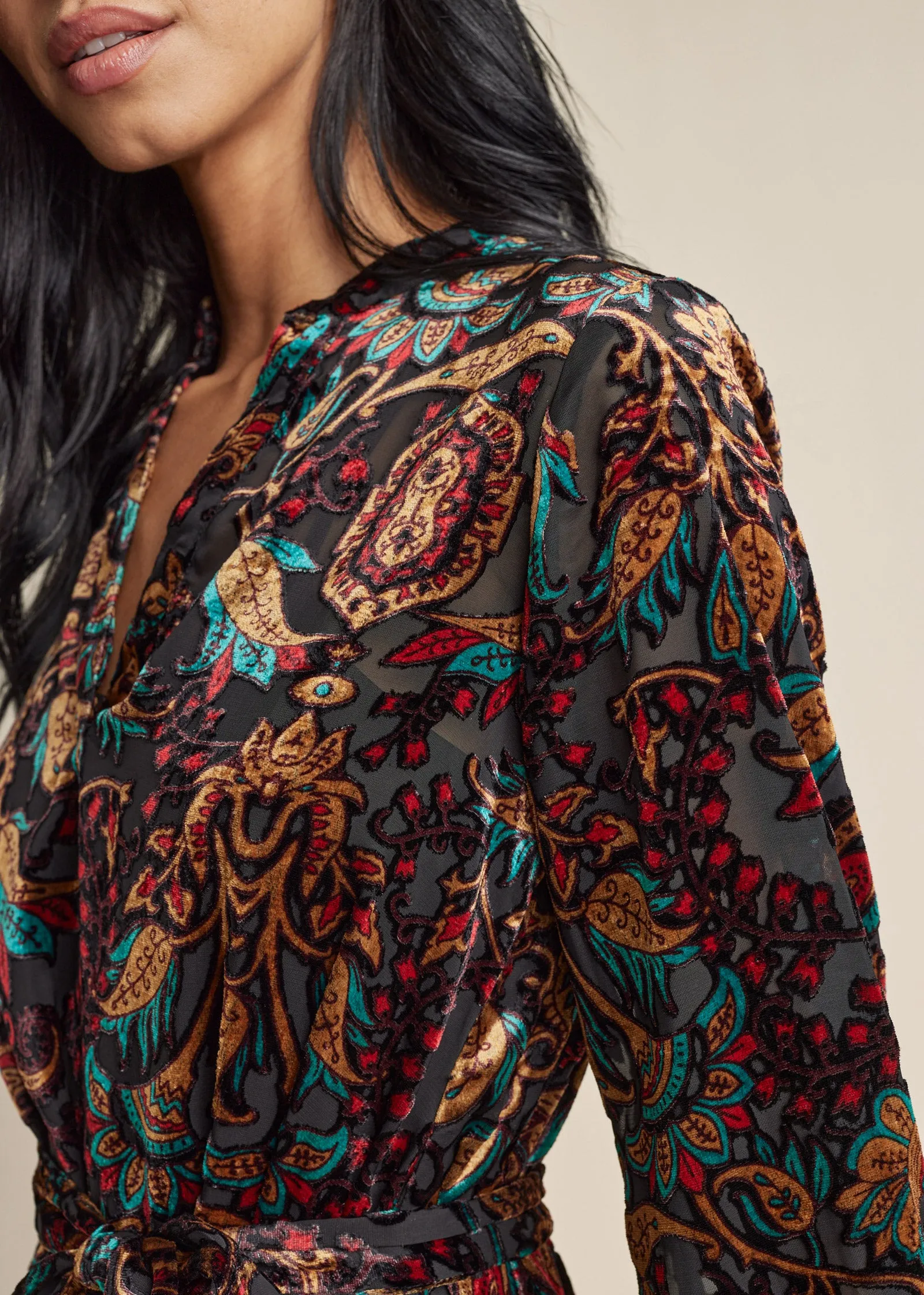 Burnout Velvet Mini Dress - Black Multi