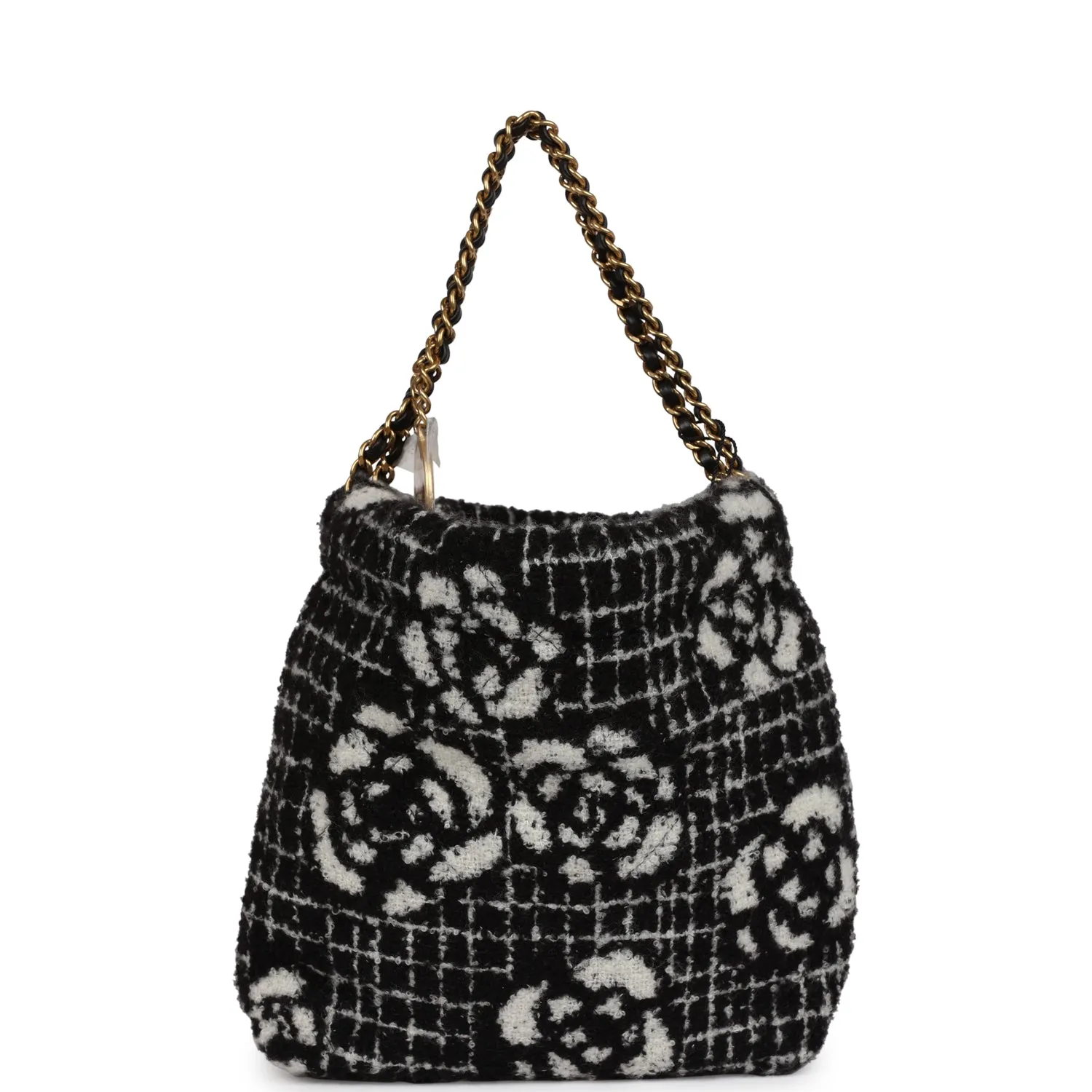 Chanel Mini 22 Bag Black and White Floral Tweed Gold Hardware