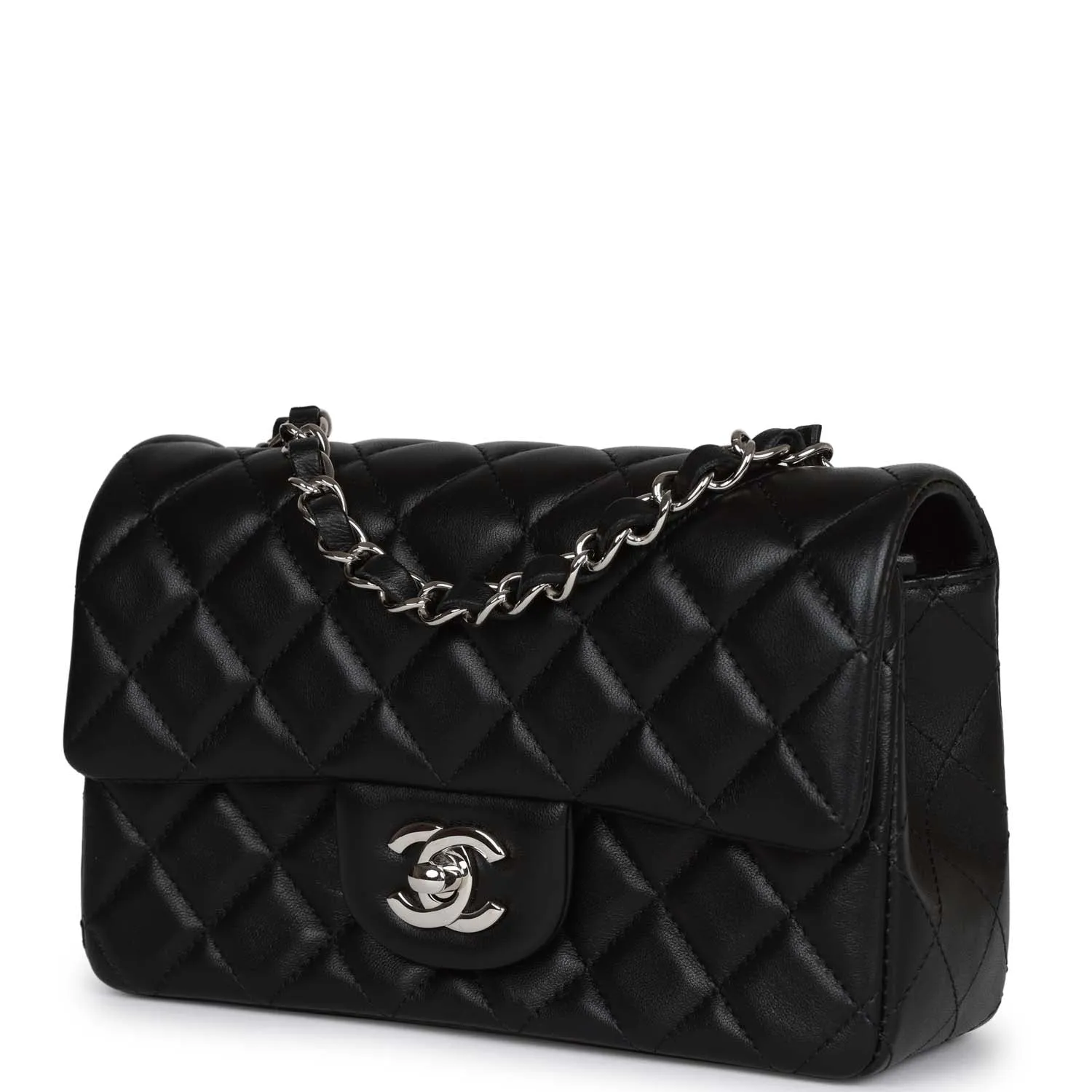 Chanel Mini Rectangular Flap Bag Black Lambskin Silver Hardware