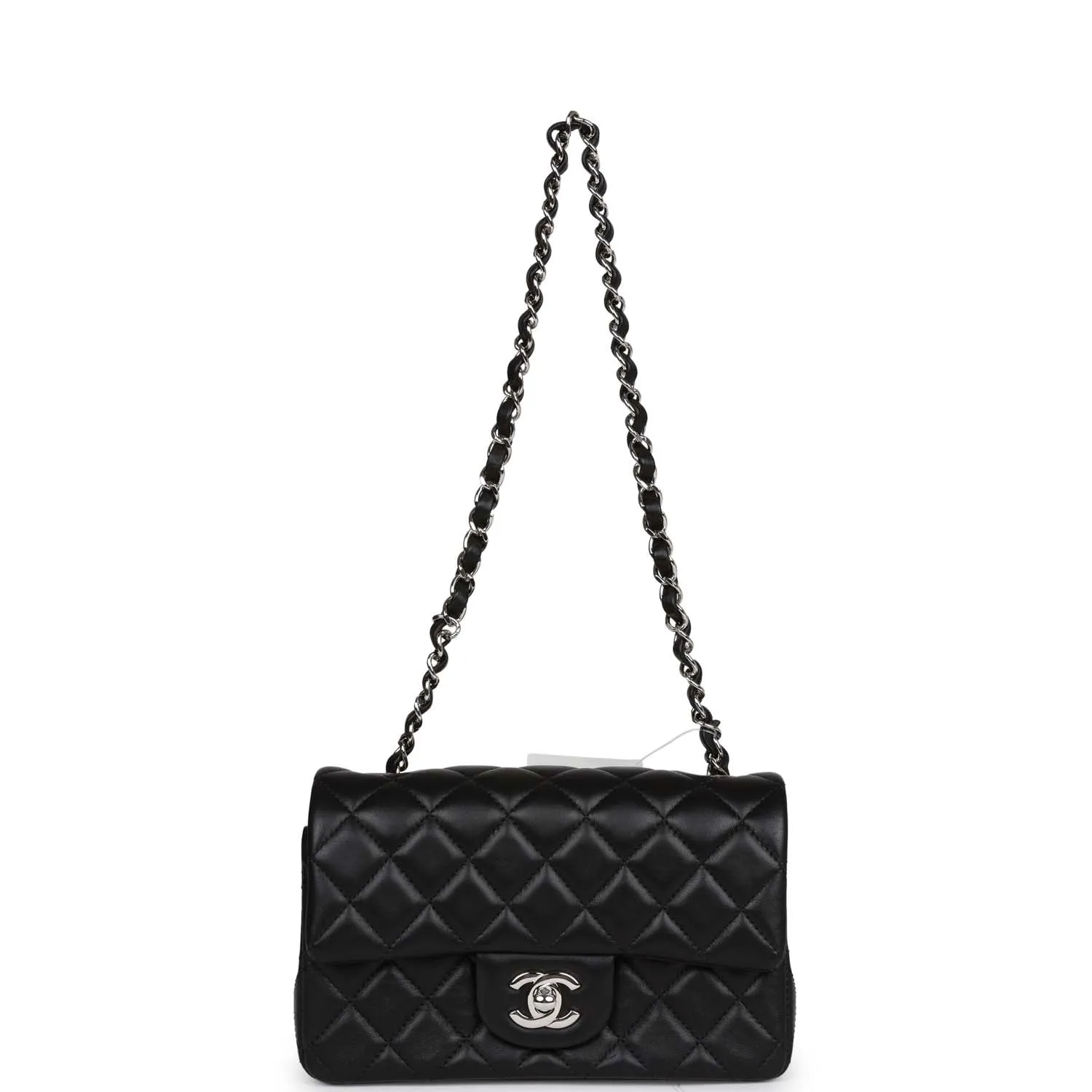 Chanel Mini Rectangular Flap Bag Black Lambskin Silver Hardware