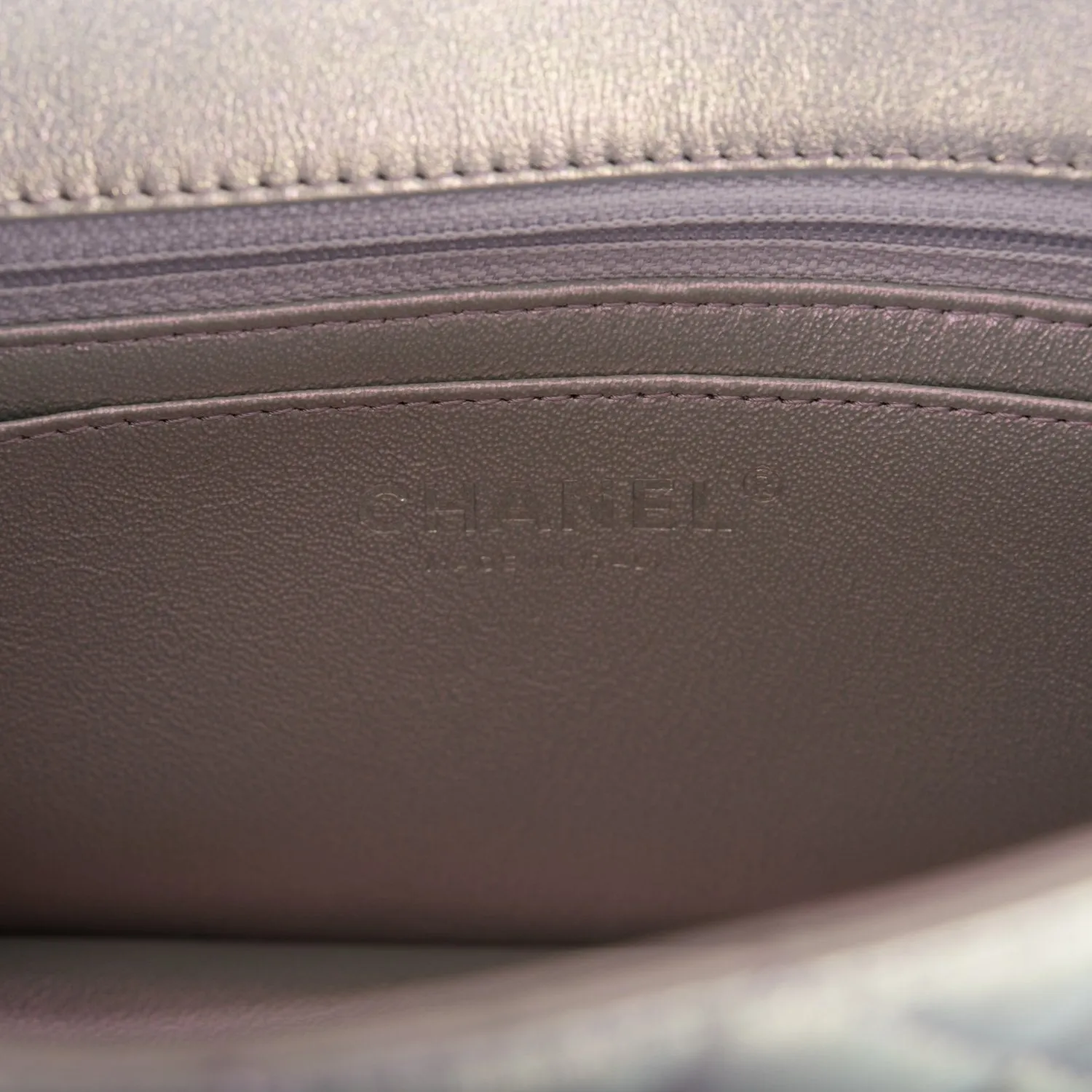 Chanel Mini Rectangular Flap Bag Purple Iridescent Quilted Lambskin Silver Hardware