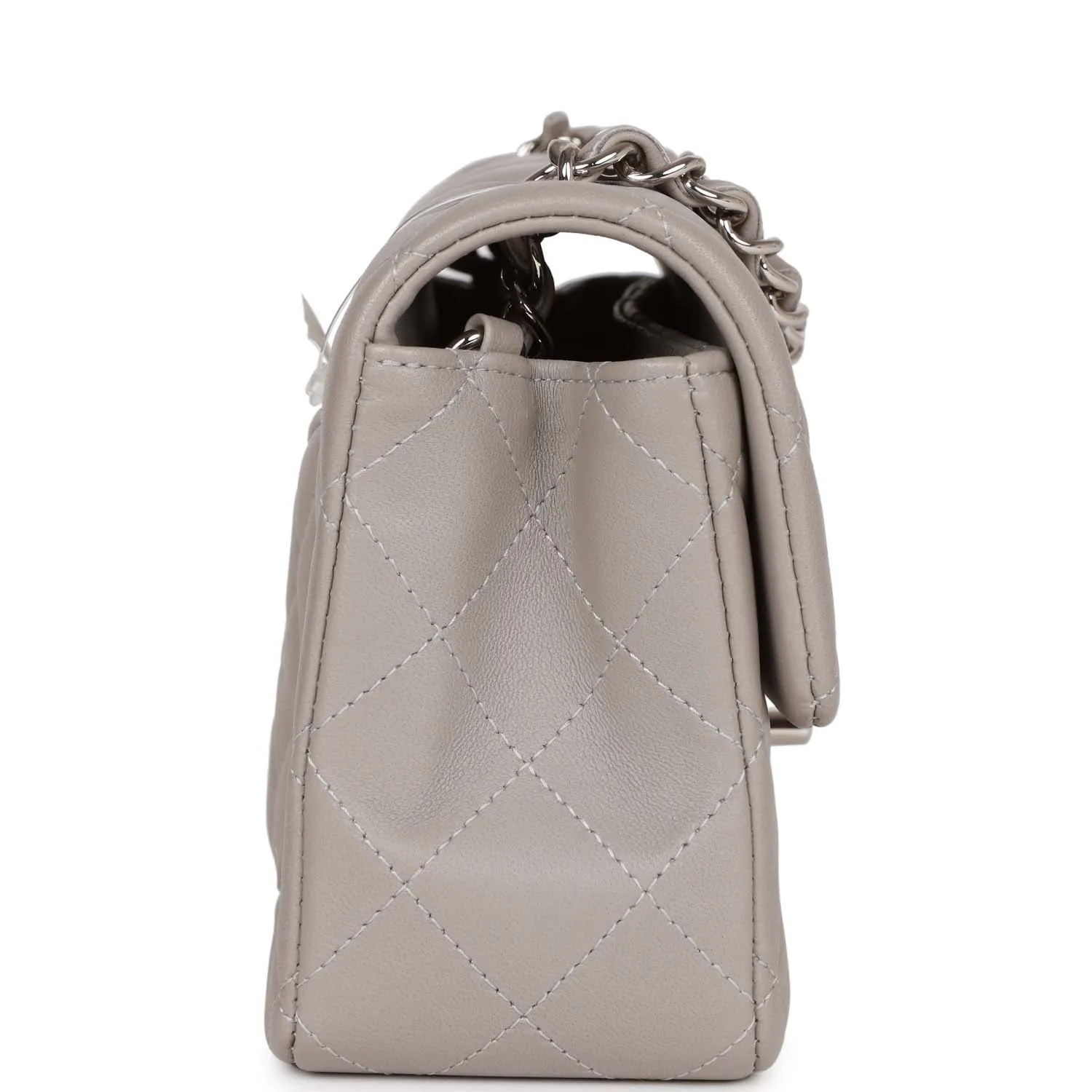 Chanel Mini Rectangular Flap Grey Lambskin Silver Hardware
