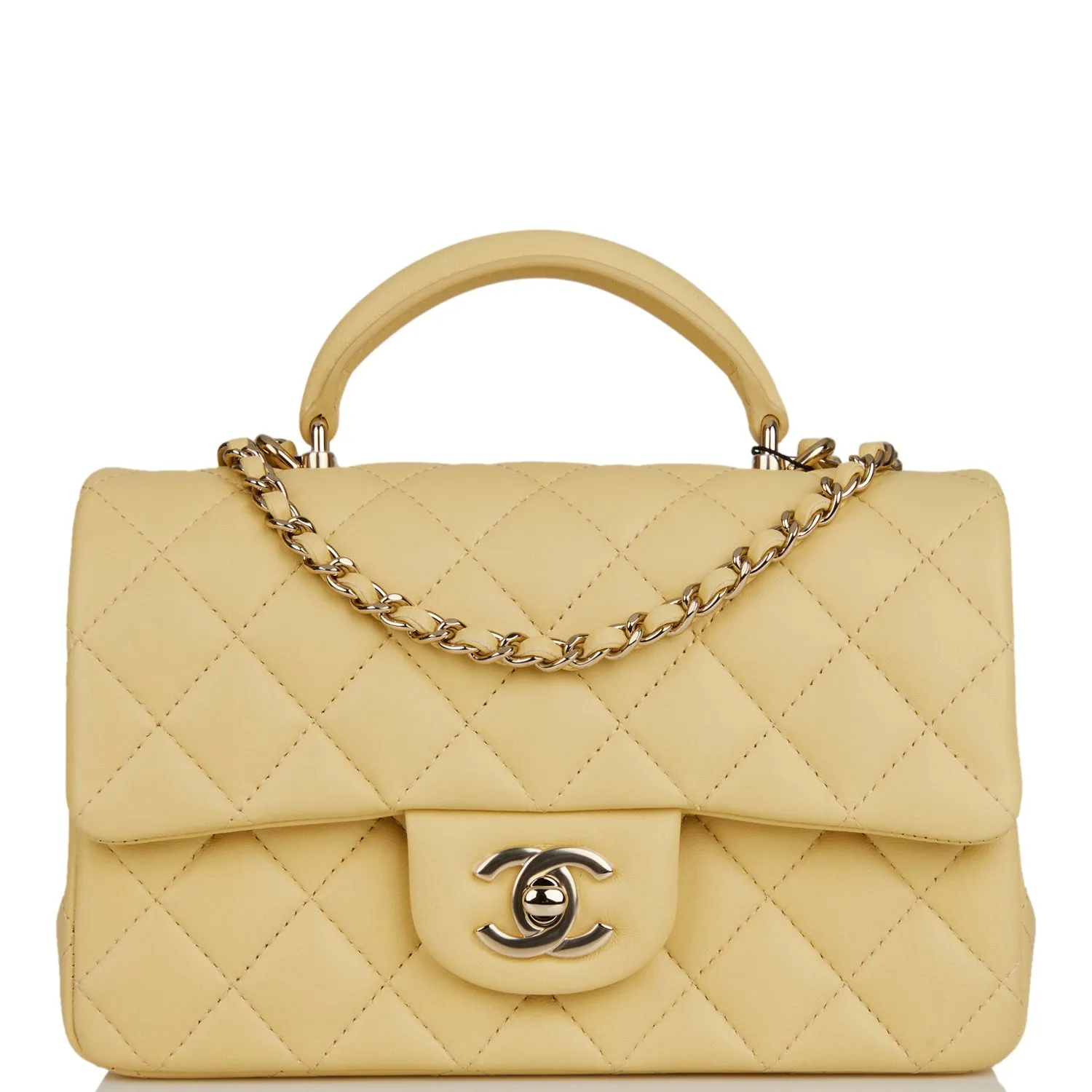 Chanel Mini Rectangular Flap with Top Handle Yellow Lambskin Light Gold Hardware