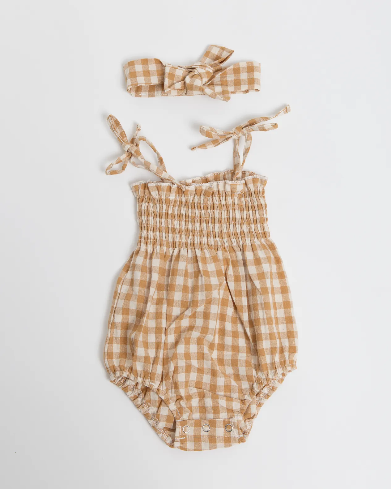 Charli Romper | Caramel Gingham