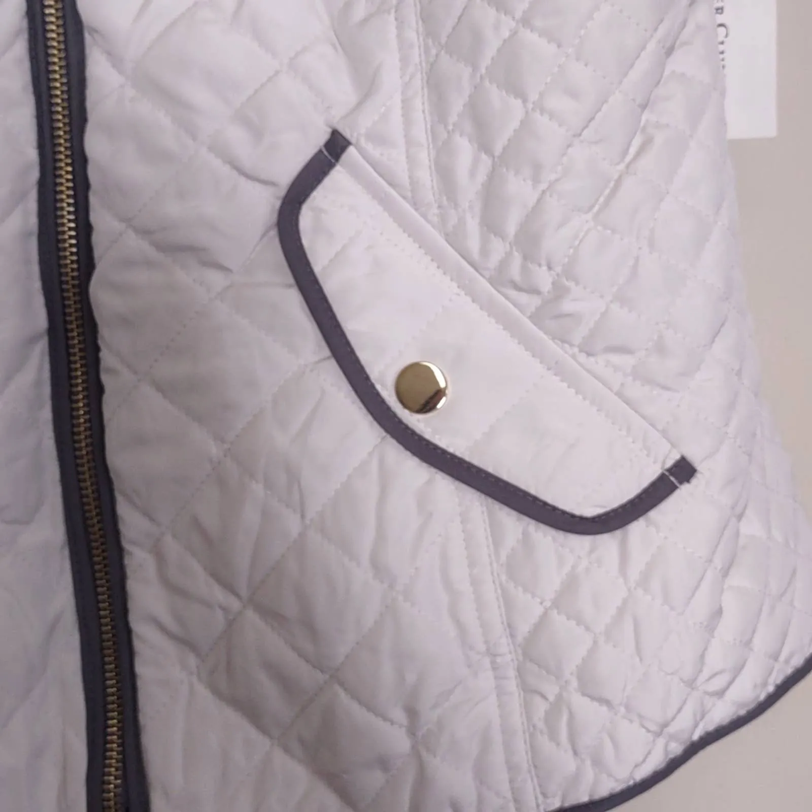Charter Club Quilted Cotton Zip Front Vest PS Vanilla
