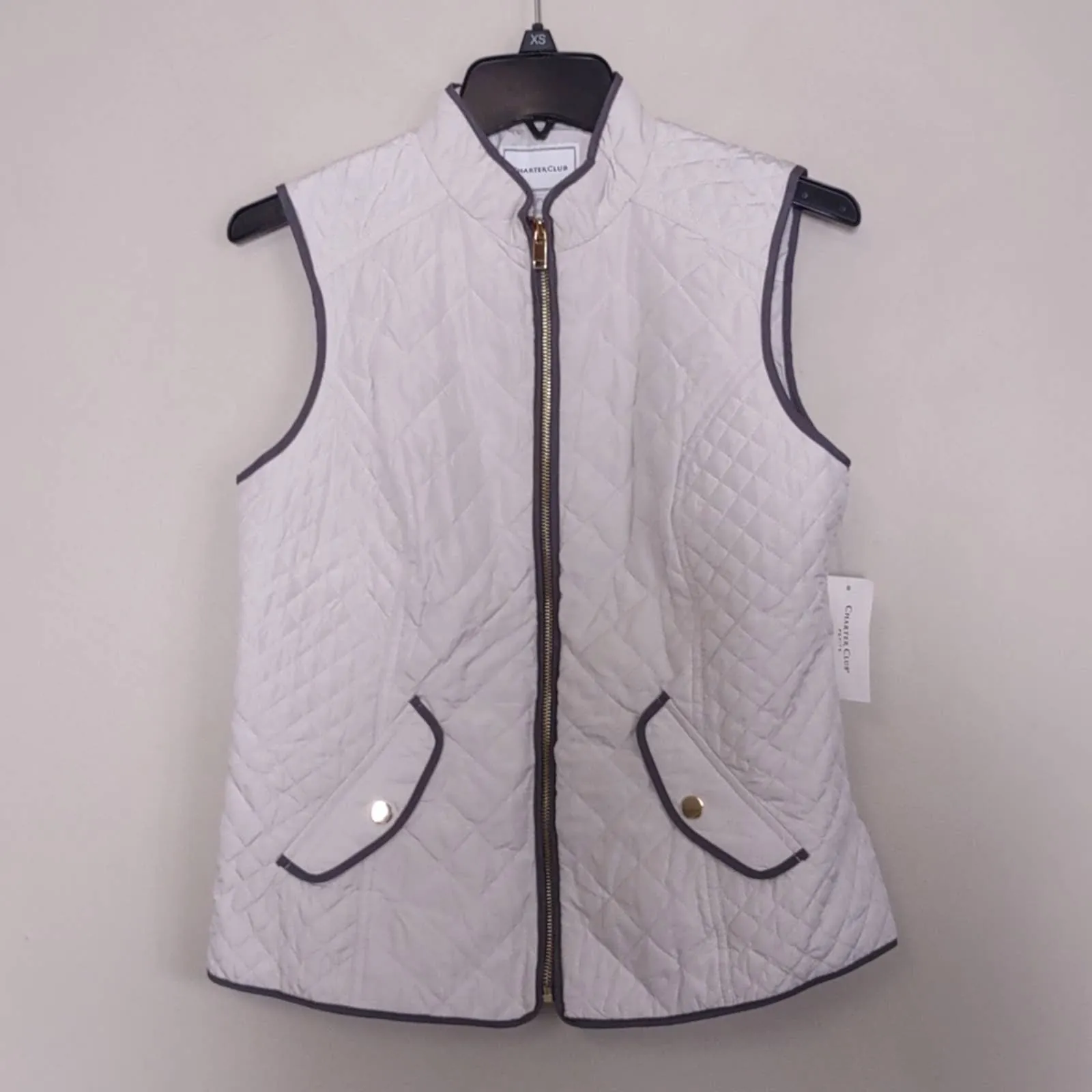 Charter Club Quilted Cotton Zip Front Vest PS Vanilla