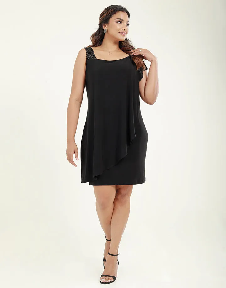 Cold Shoulder Dress with Asymmetrical Cape