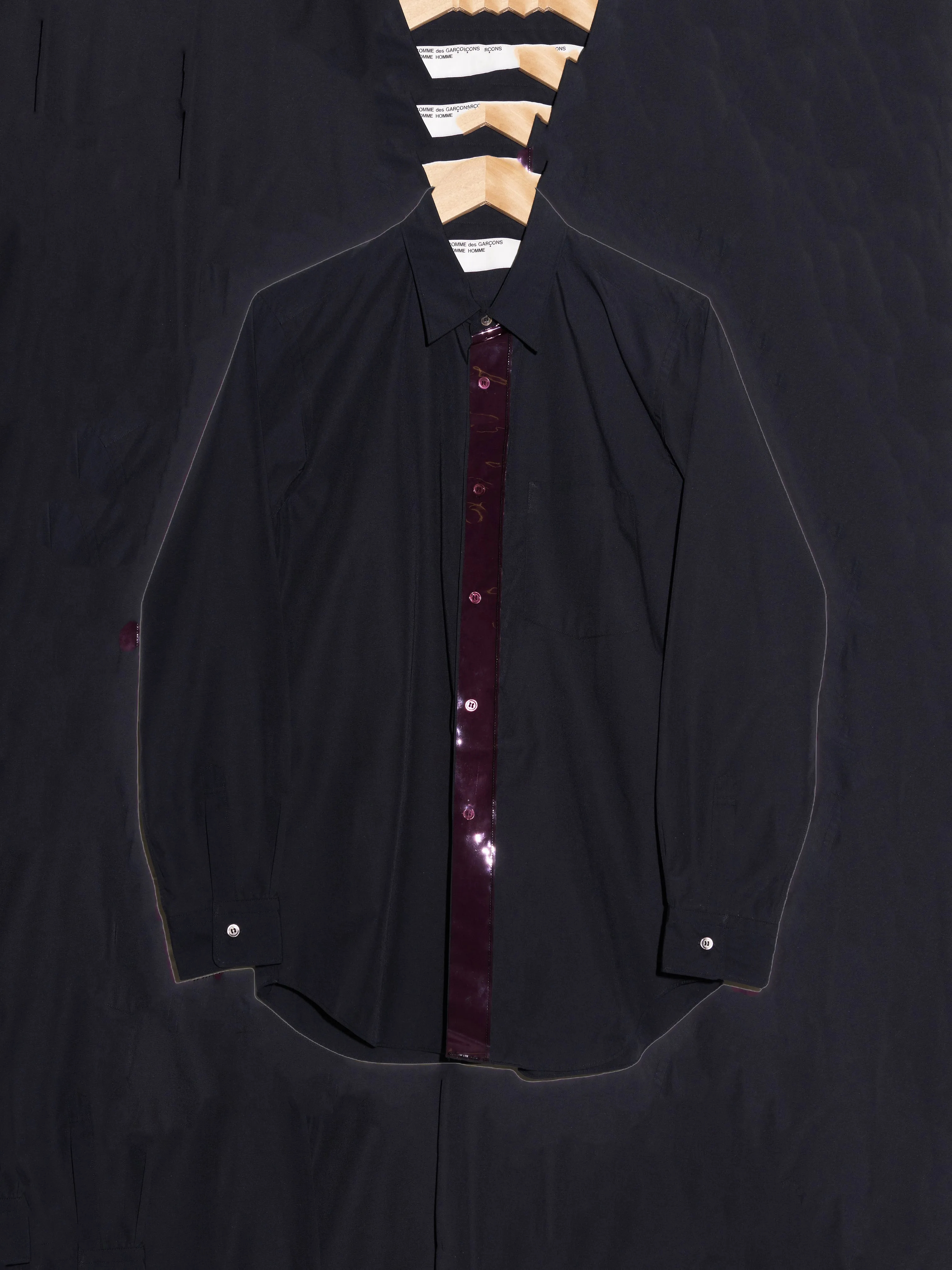 Comme des Garcons Homme Homme SS2001 black shirt with red vinyl front placket