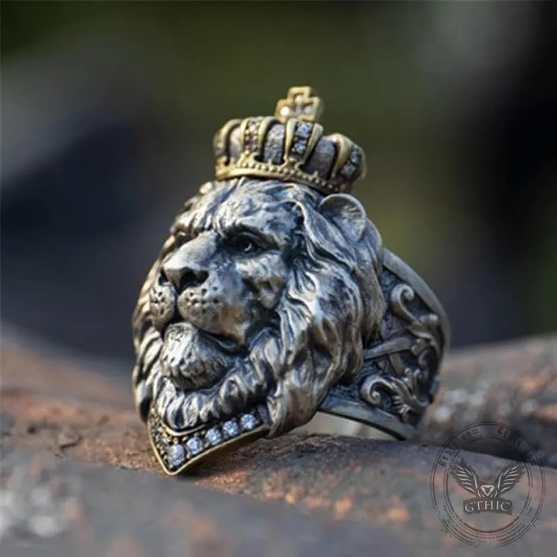 Crown Lion King Sterling Silver Ring