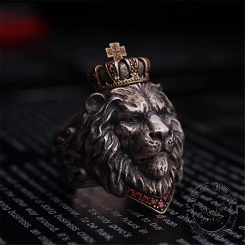 Crown Lion King Sterling Silver Ring