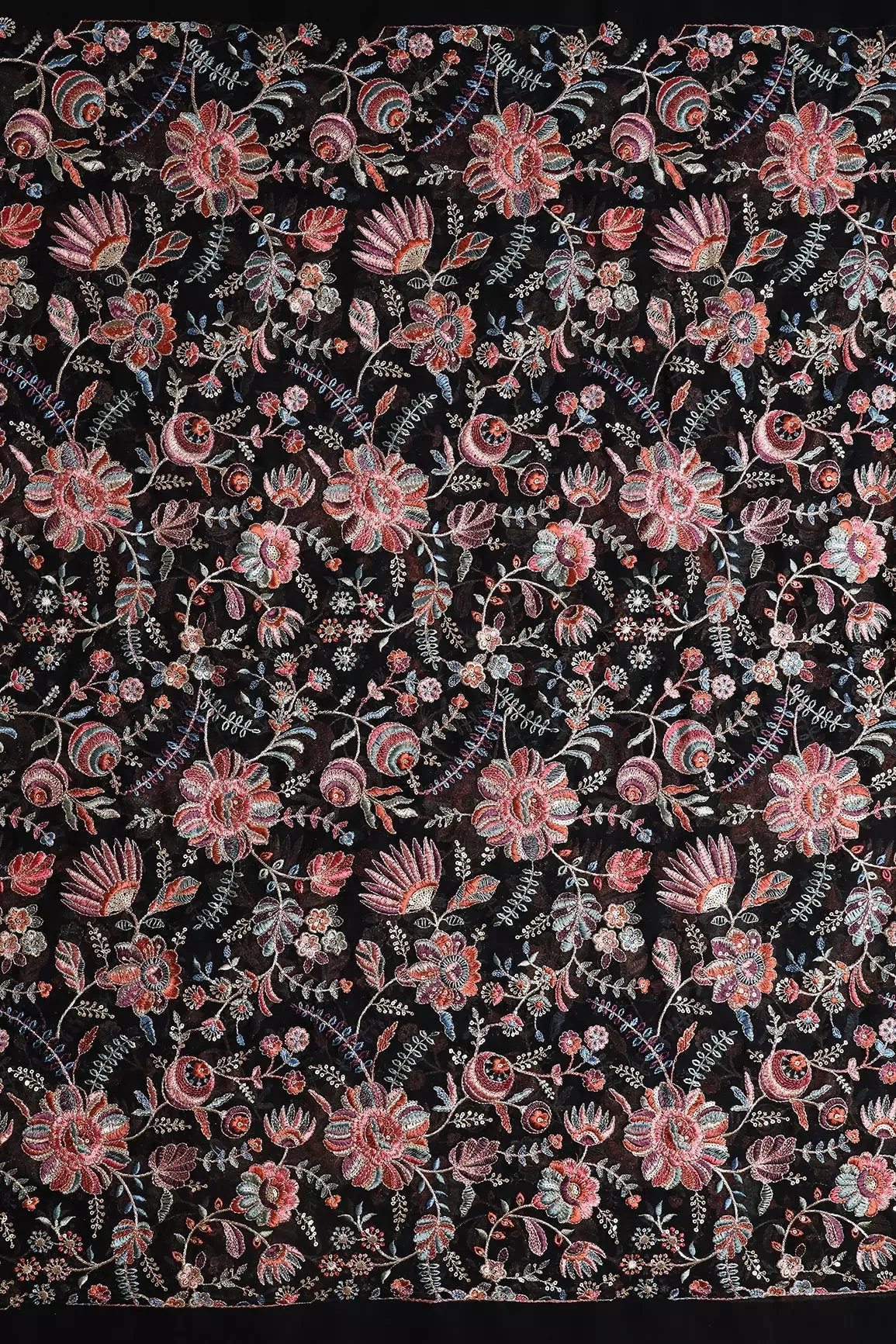 Elegant Floral Heavy Embroidery With Gold Sequins On Black Georgette Fabric