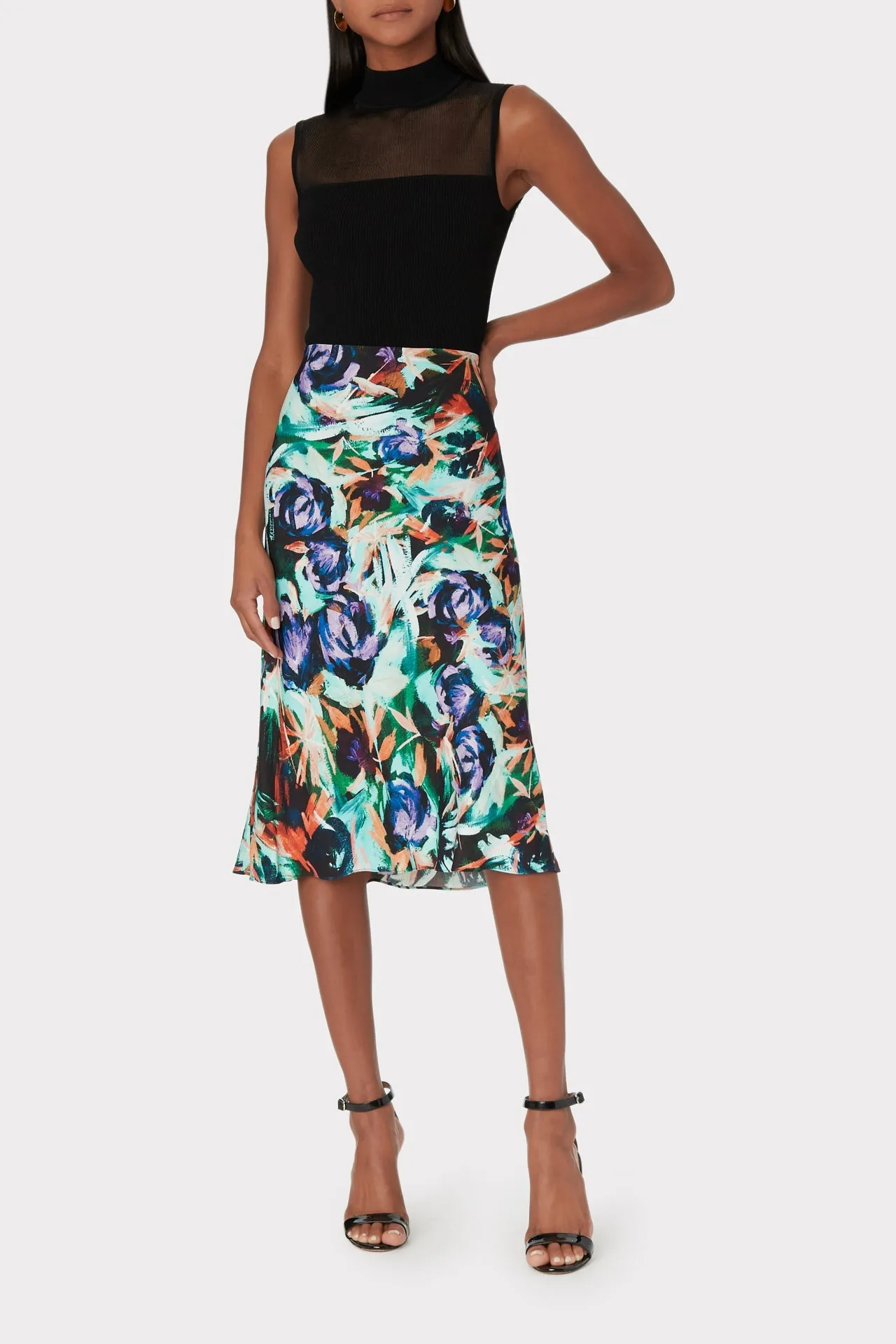 Fion Oberon Rose Print Bias Skirt