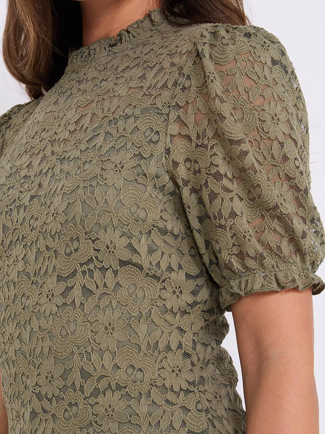 Floral Lace Mock Neck Short Sleeve Top
