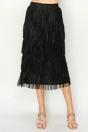 JOH JAYLEEN FRINGE SKIRT - BLACK - 54316WBLK