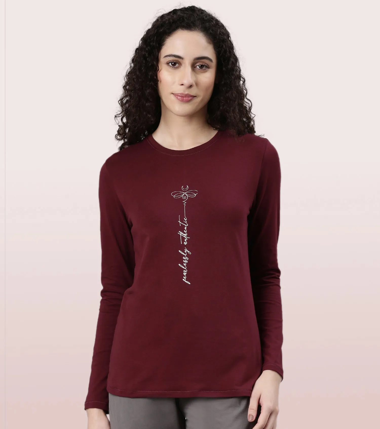 Long Sleeve Basic Crew Tee – Graphic Print | Crew Neck Basic Stretch Cotton Tee | E157