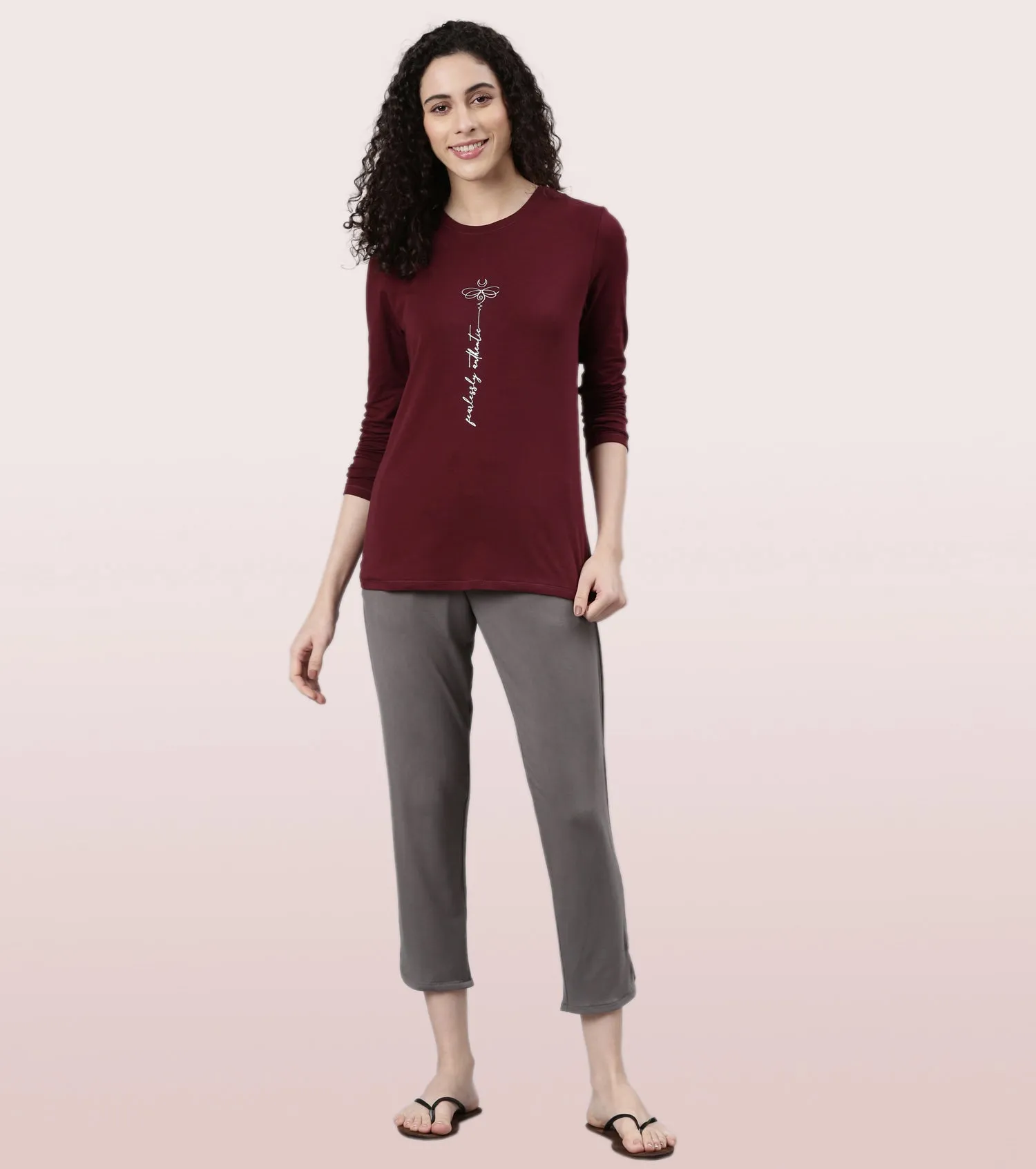 Long Sleeve Basic Crew Tee – Graphic Print | Crew Neck Basic Stretch Cotton Tee | E157