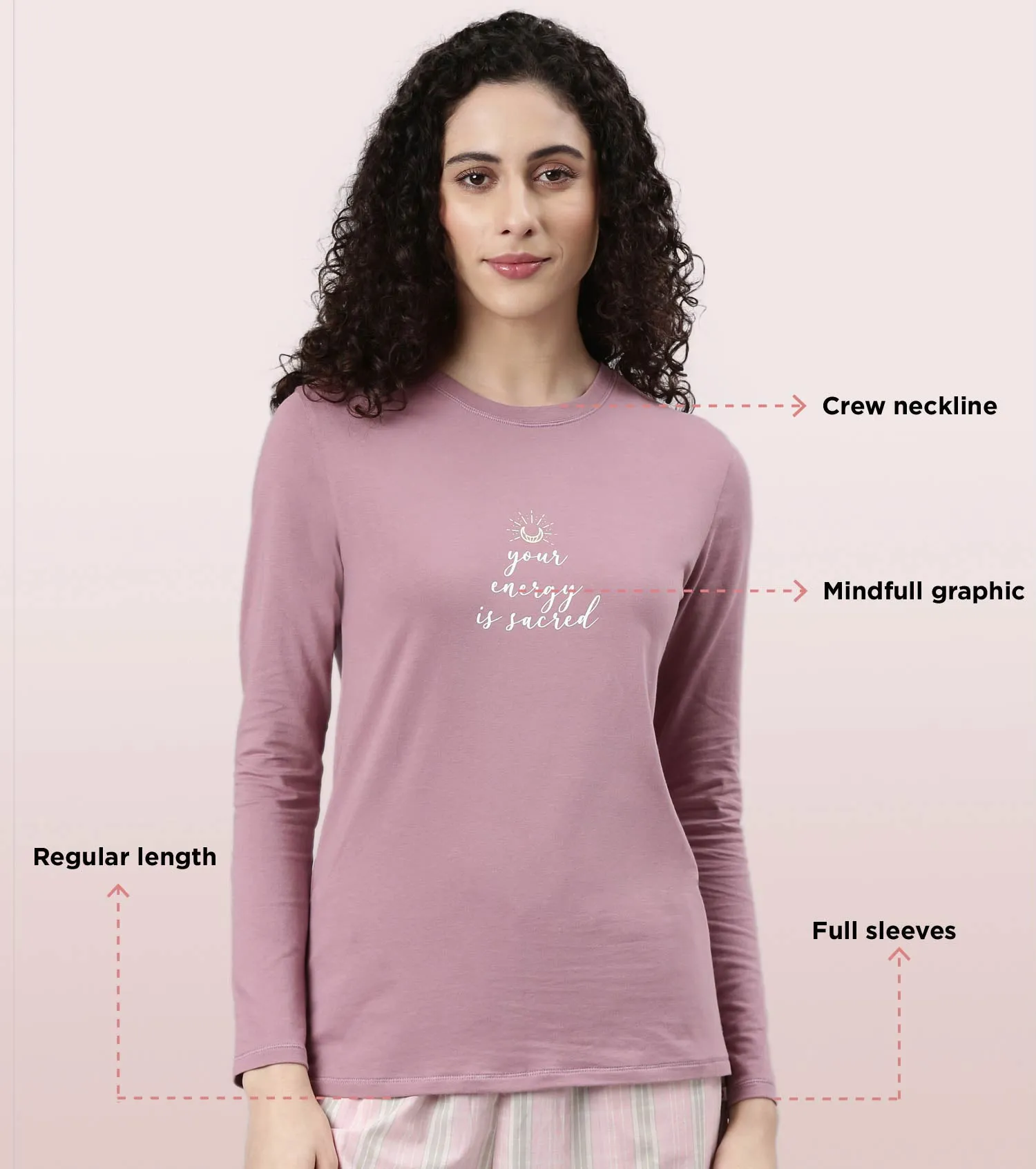 Long Sleeve Basic Crew Tee – Graphic Print | Crew Neck Basic Stretch Cotton Tee | E157