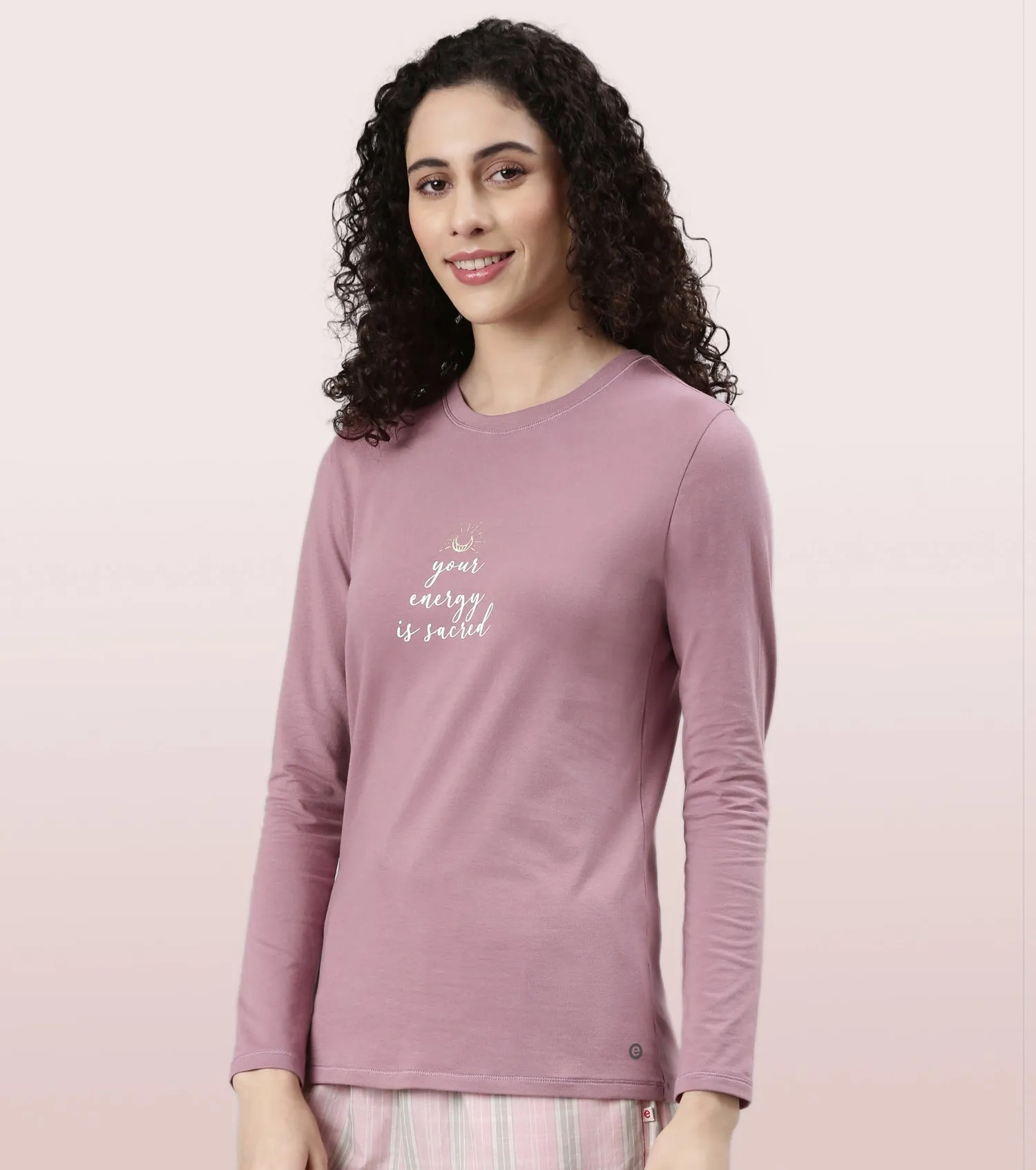 Long Sleeve Basic Crew Tee – Graphic Print | Crew Neck Basic Stretch Cotton Tee | E157