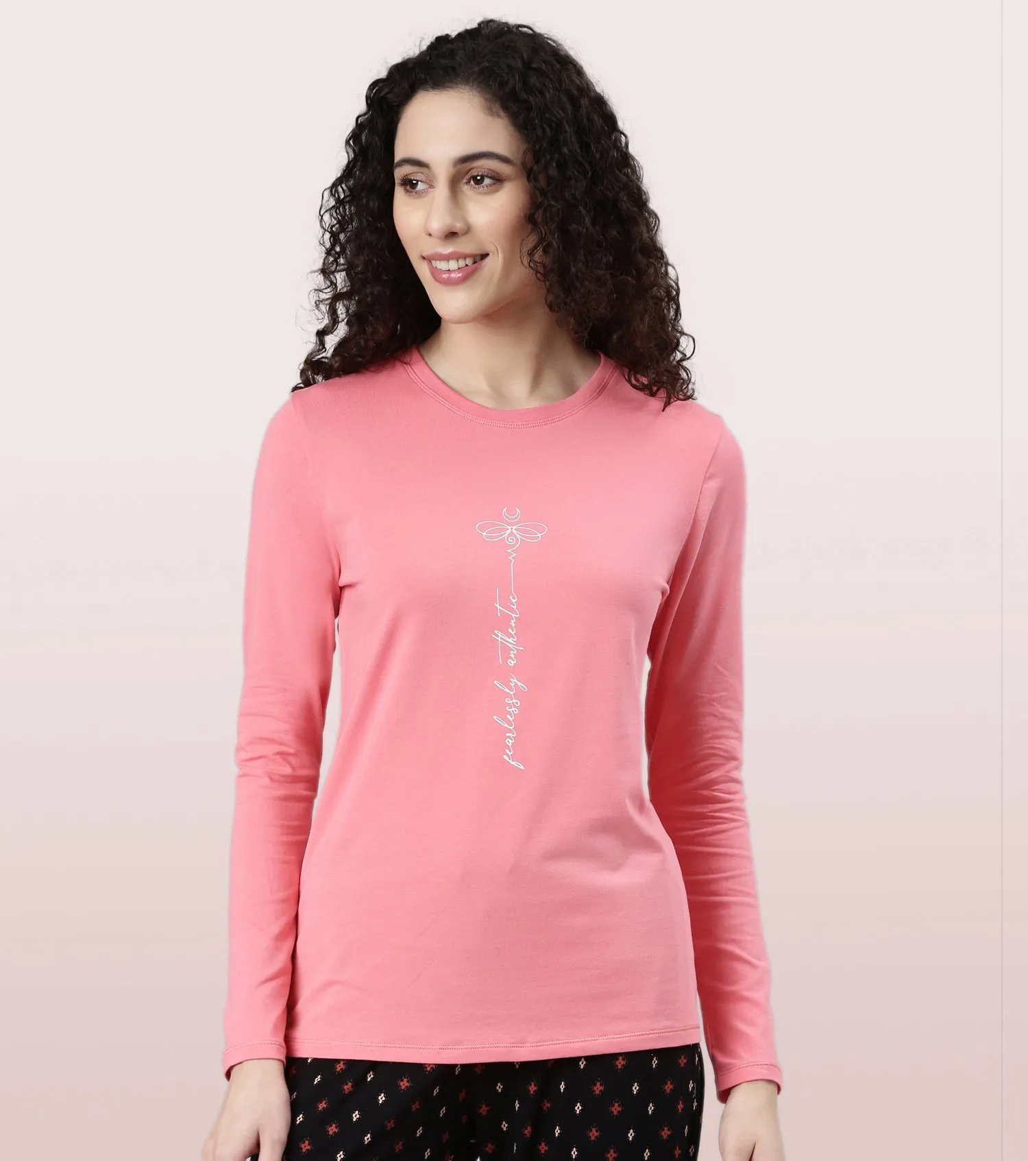 Long Sleeve Basic Crew Tee – Graphic Print | Crew Neck Basic Stretch Cotton Tee | E157