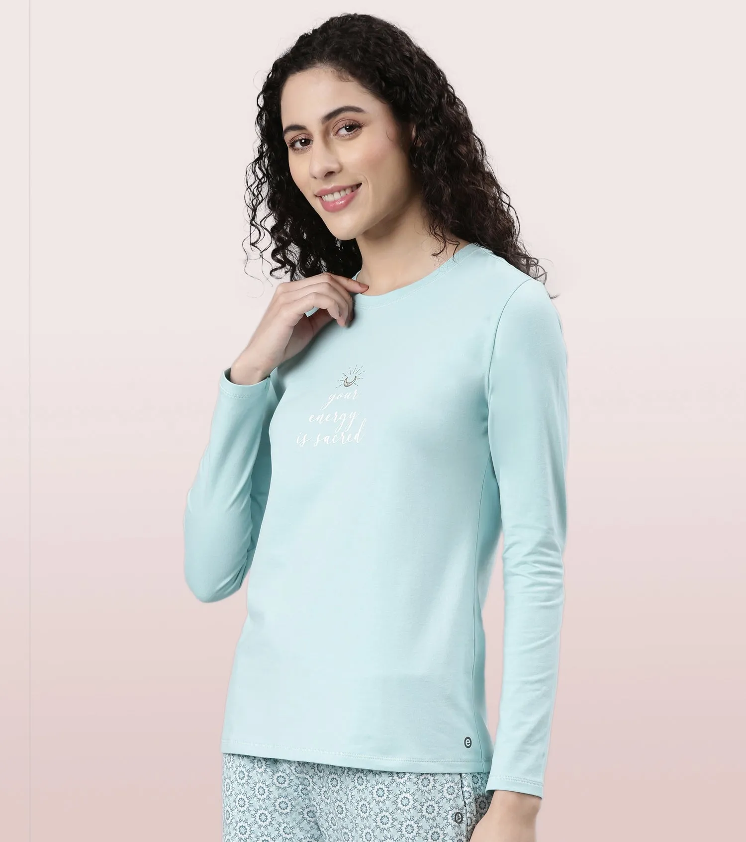 Long Sleeve Basic Crew Tee – Graphic Print | Crew Neck Basic Stretch Cotton Tee | E157