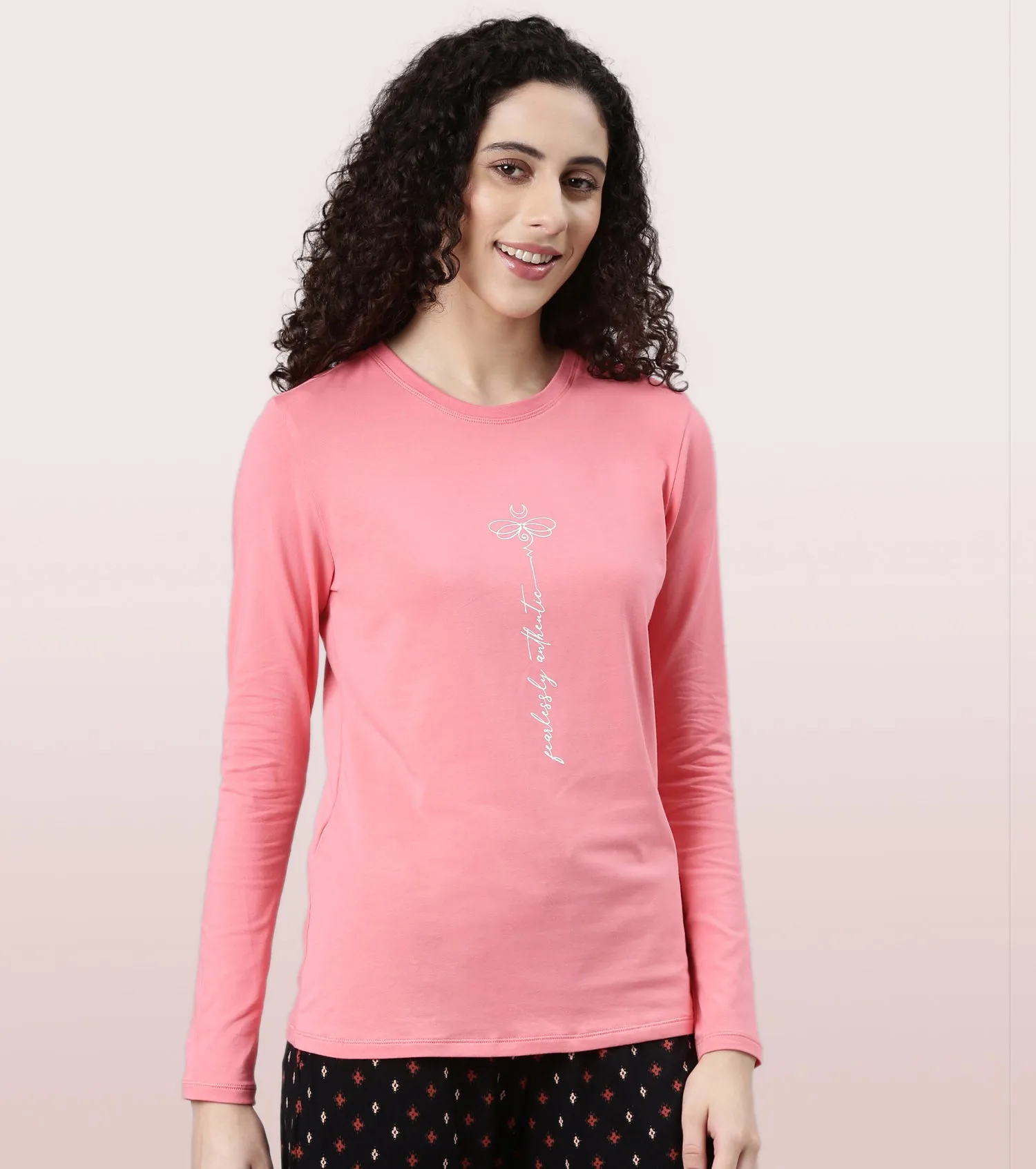 Long Sleeve Basic Crew Tee – Graphic Print | Crew Neck Basic Stretch Cotton Tee | E157