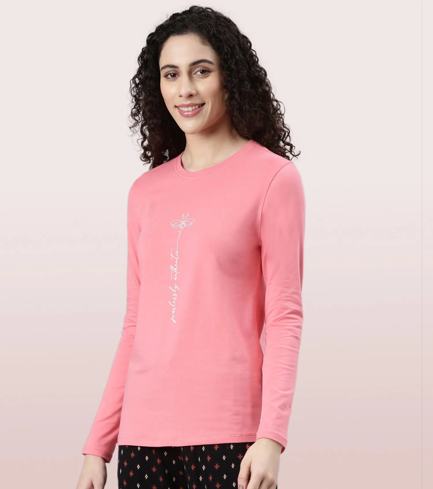 Long Sleeve Basic Crew Tee – Graphic Print | Crew Neck Basic Stretch Cotton Tee | E157